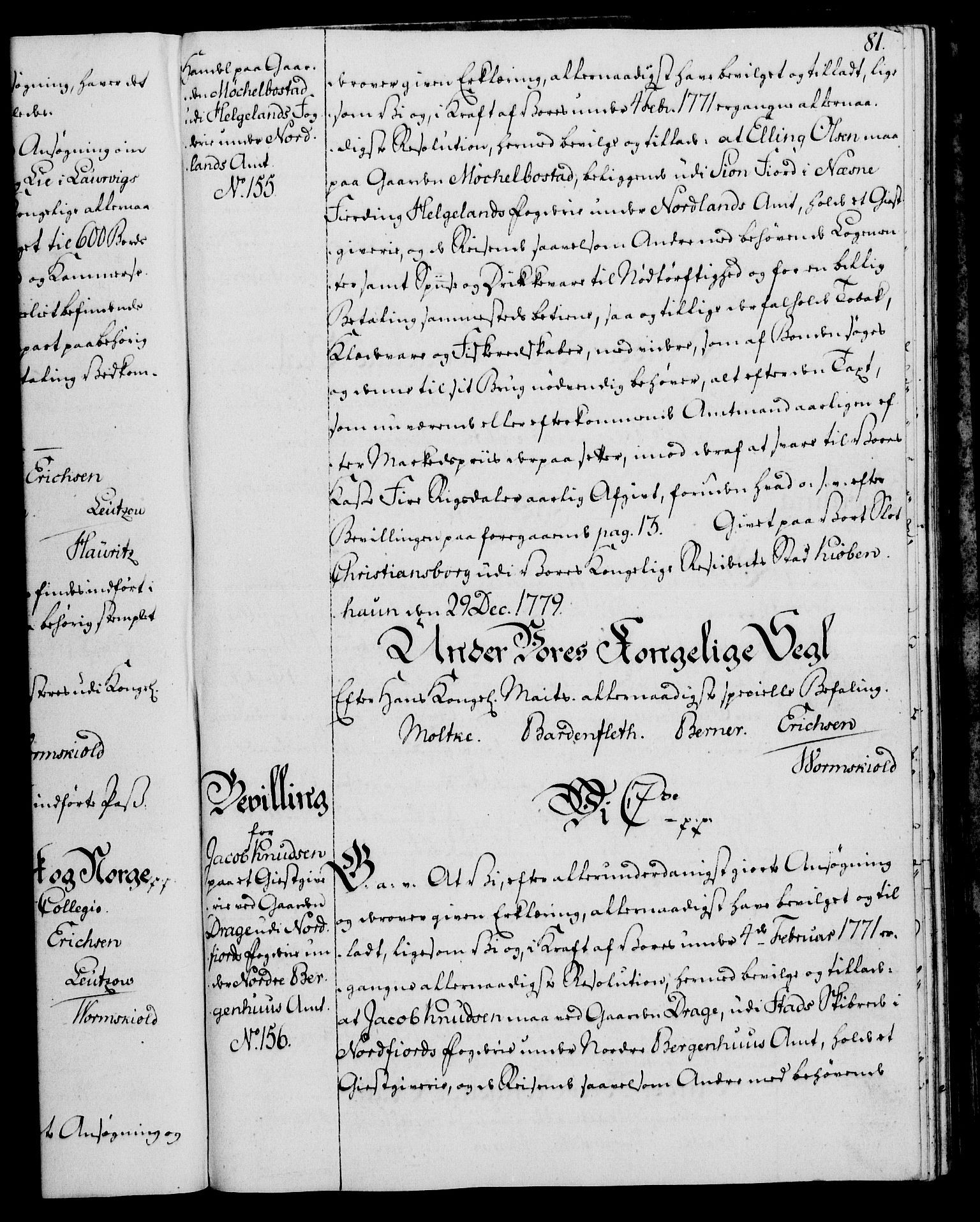 Rentekammeret, Kammerkanselliet, RA/EA-3111/G/Gg/Gga/L0011: Norsk ekspedisjonsprotokoll med register (merket RK 53.11), 1779-1781, p. 81