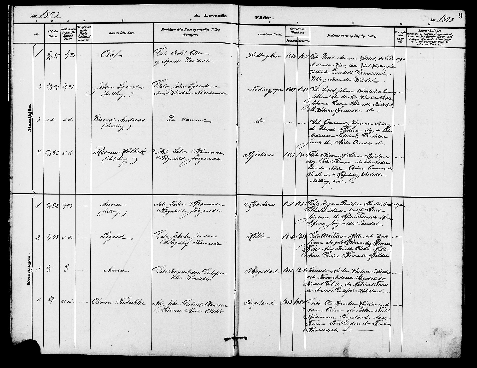 Holum sokneprestkontor, SAK/1111-0022/F/Fb/Fba/L0005: Parish register (copy) no. B 5, 1891-1909, p. 9