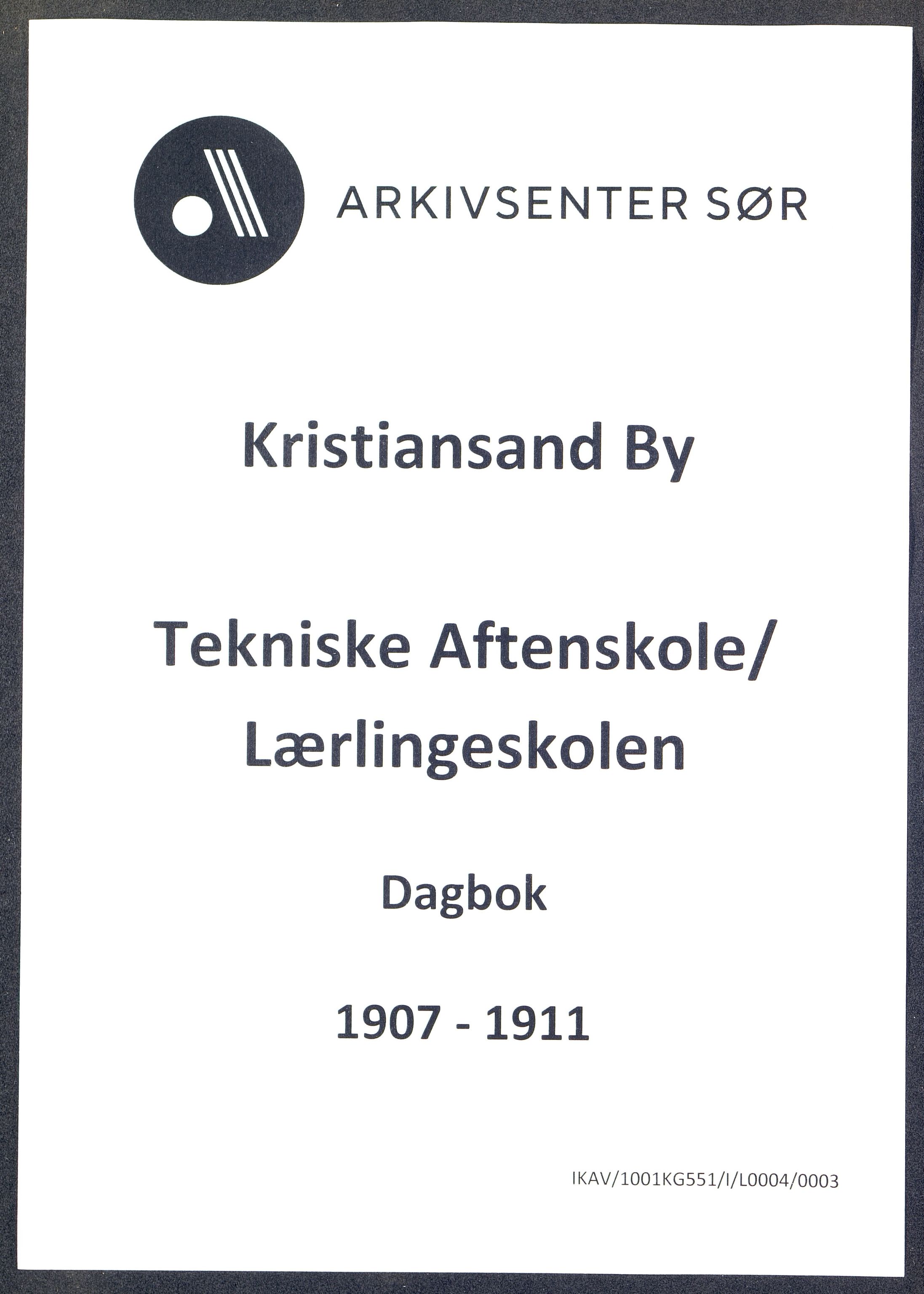 Kristiansand By - Kristiansand Tekniske Aftenskole/Lærlingeskolen, IKAV/1001KG551/I/L0004/0003: Dagbøker / Dagbok, 1907-1911