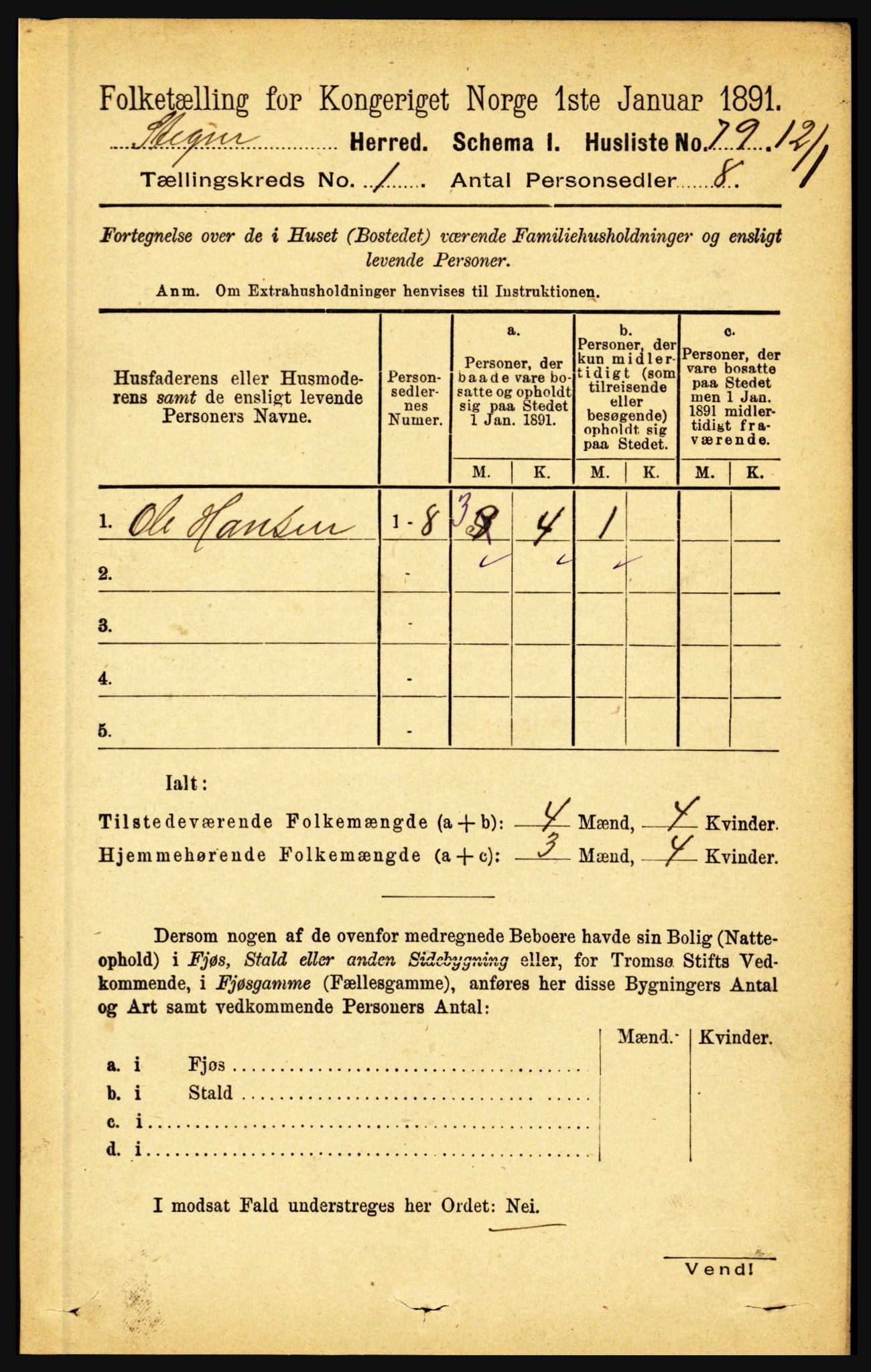 RA, 1891 census for 1848 Steigen, 1891, p. 106