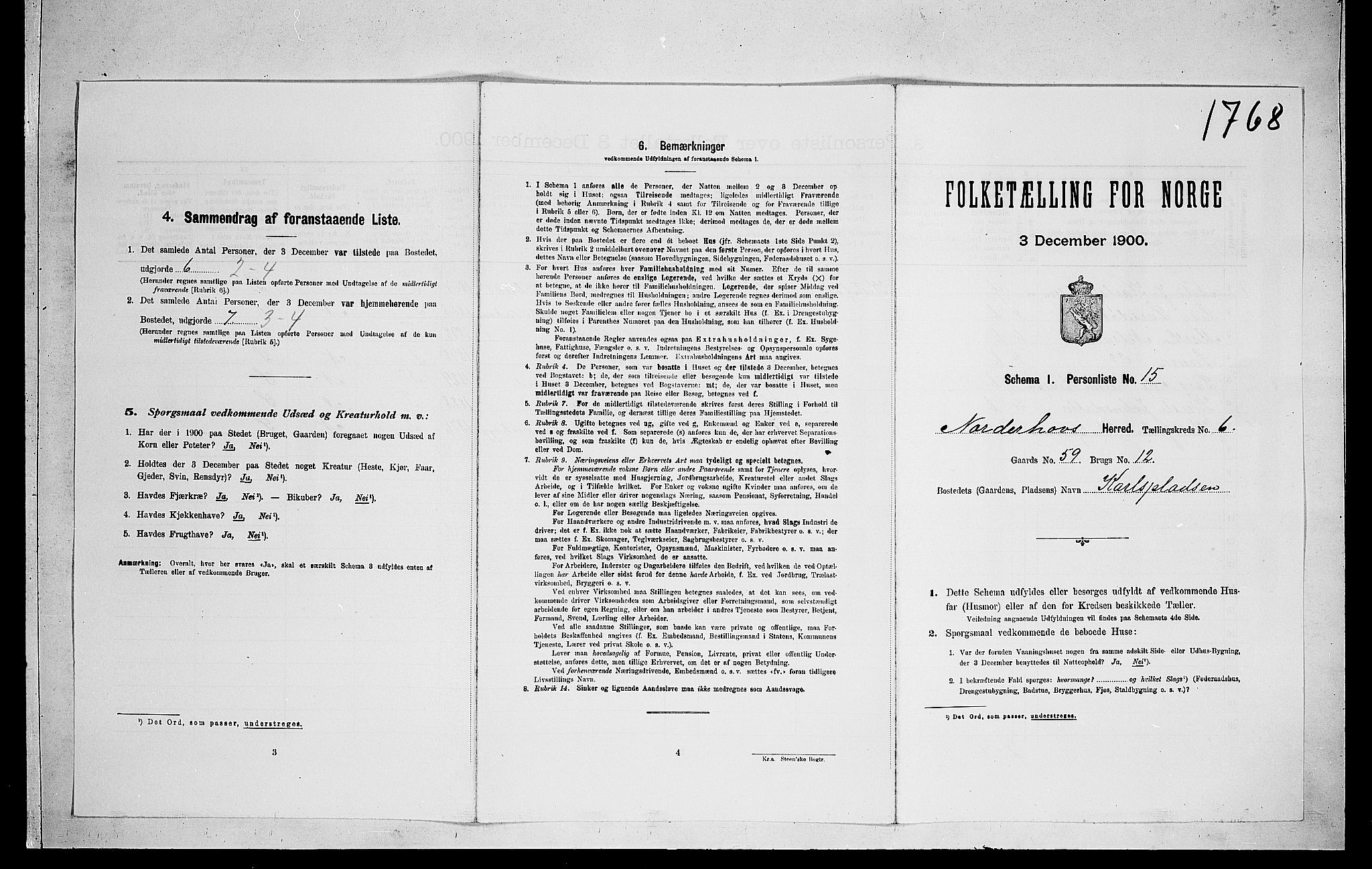 RA, 1900 census for Norderhov, 1900, p. 1385