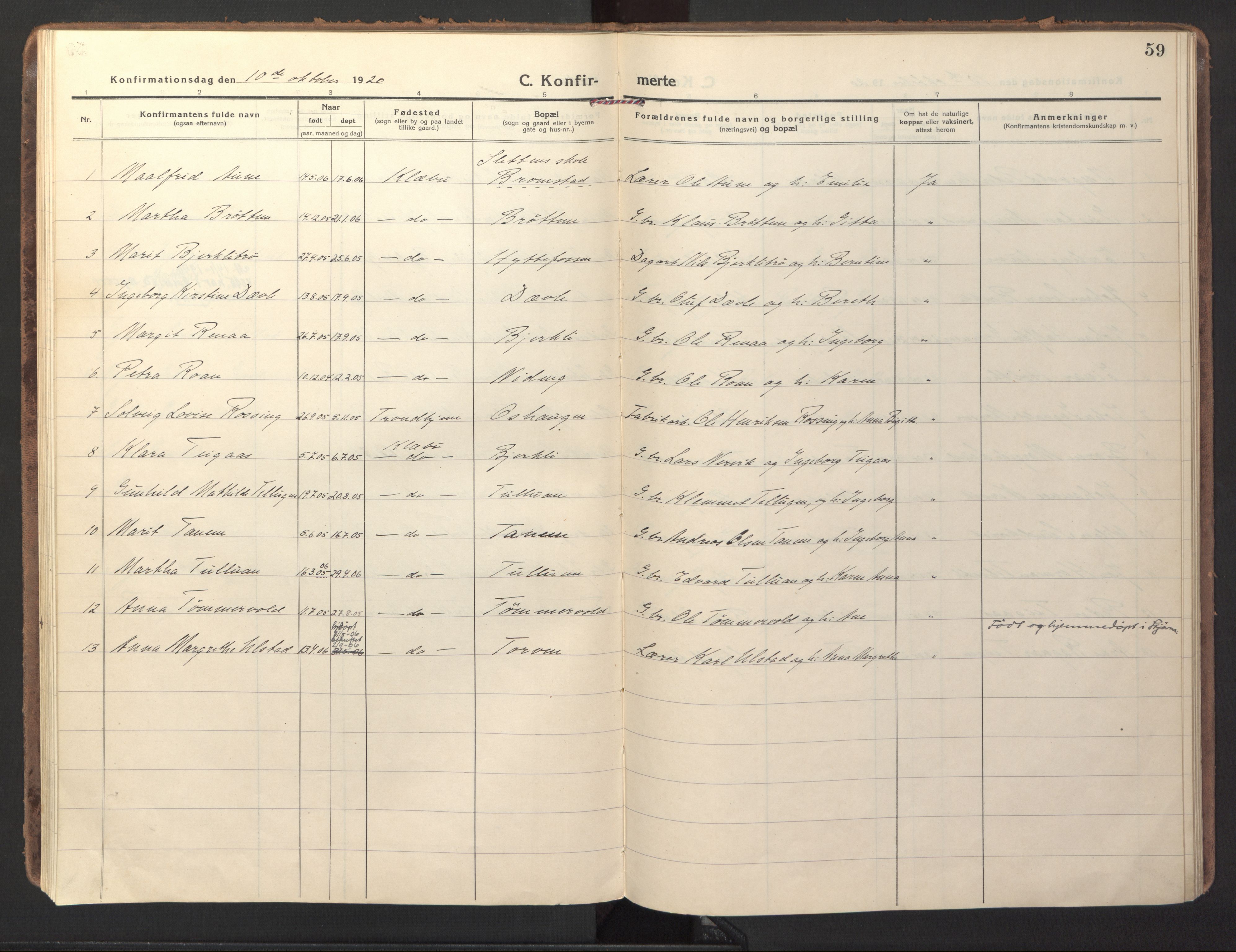 Ministerialprotokoller, klokkerbøker og fødselsregistre - Sør-Trøndelag, SAT/A-1456/618/L0449: Parish register (official) no. 618A12, 1917-1924, p. 59