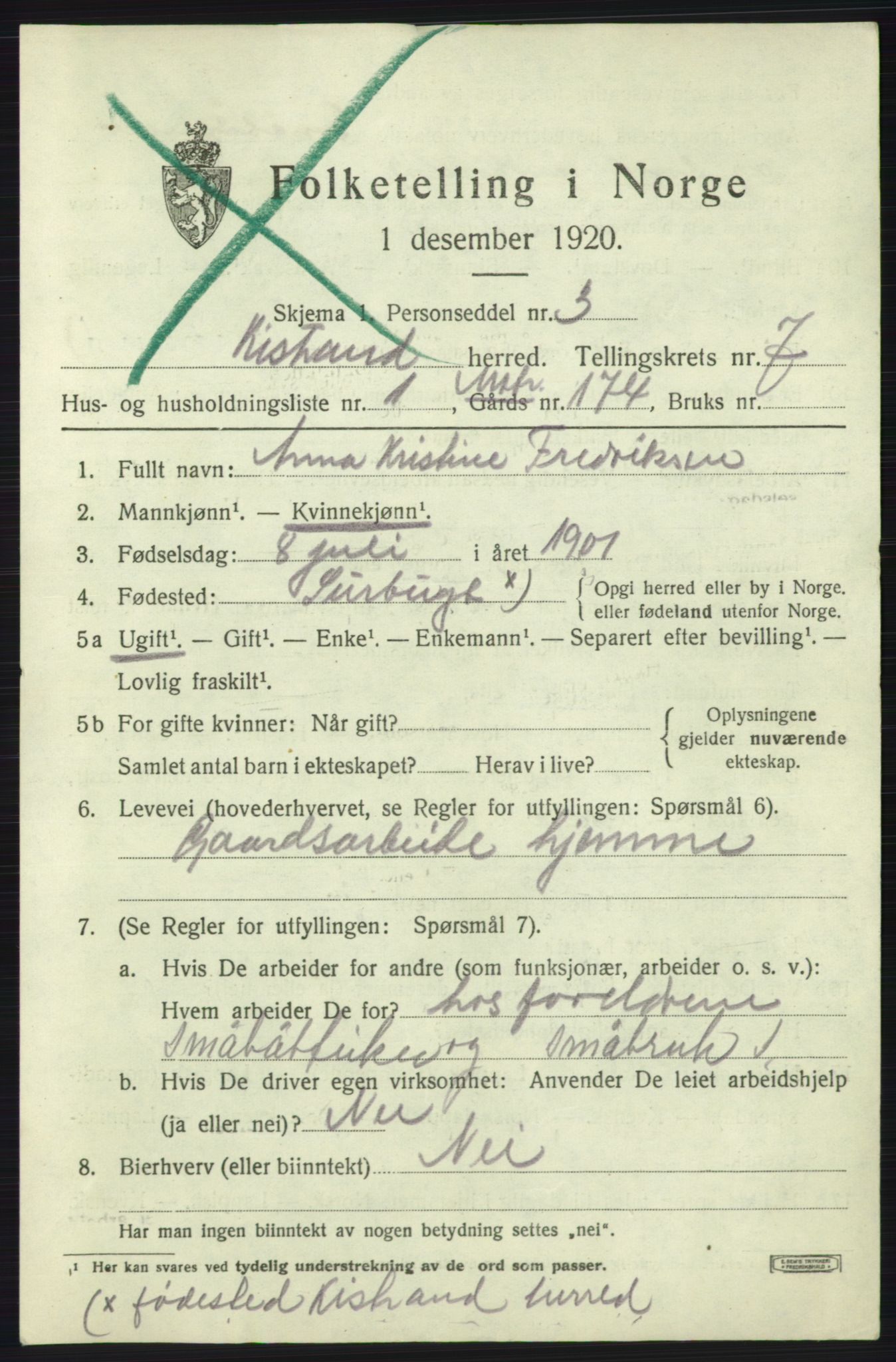 SATØ, 1920 census for Kistrand, 1920, p. 4248