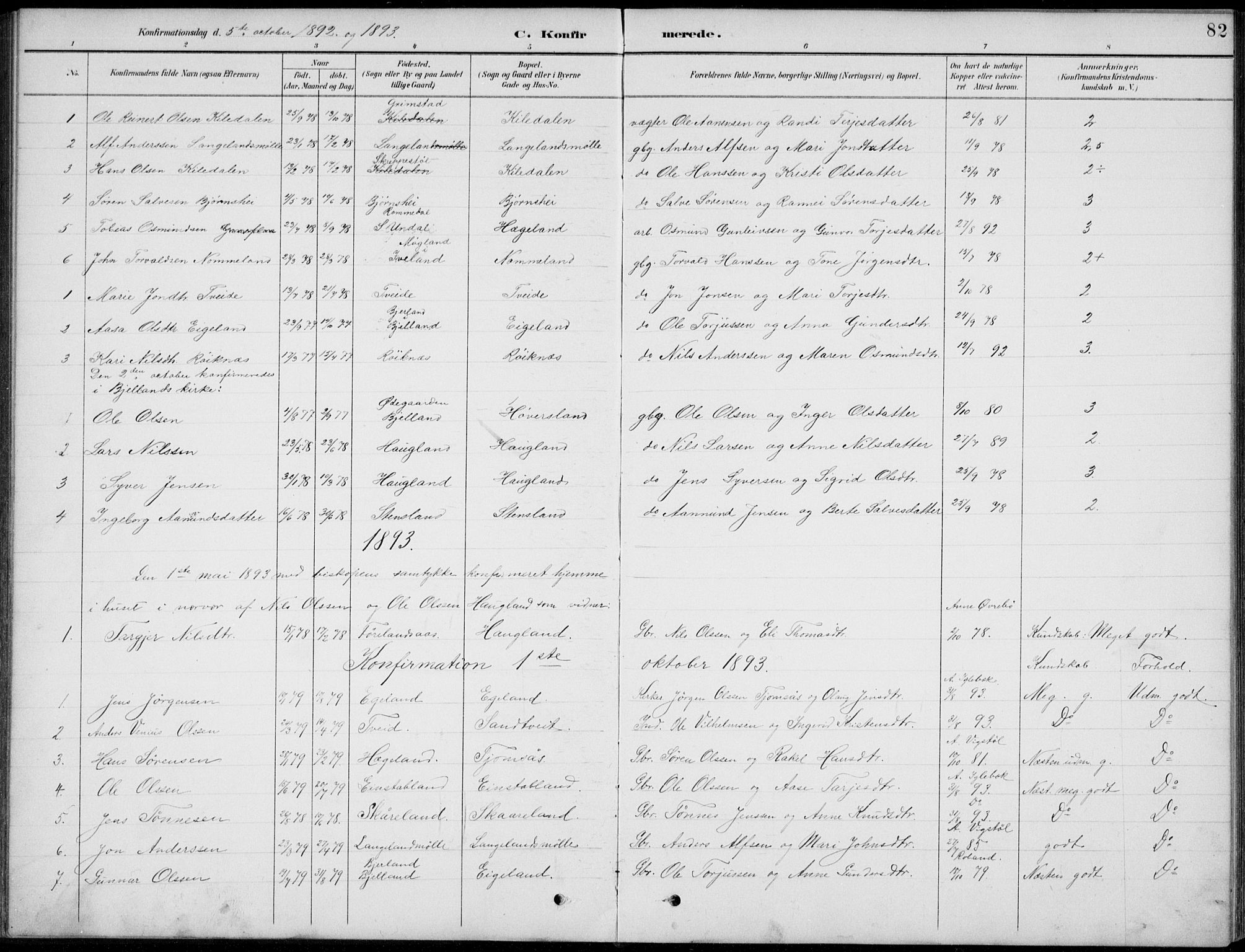 Vennesla sokneprestkontor, AV/SAK-1111-0045/Fb/Fba/L0003: Parish register (copy) no. B 3, 1890-1919, p. 82