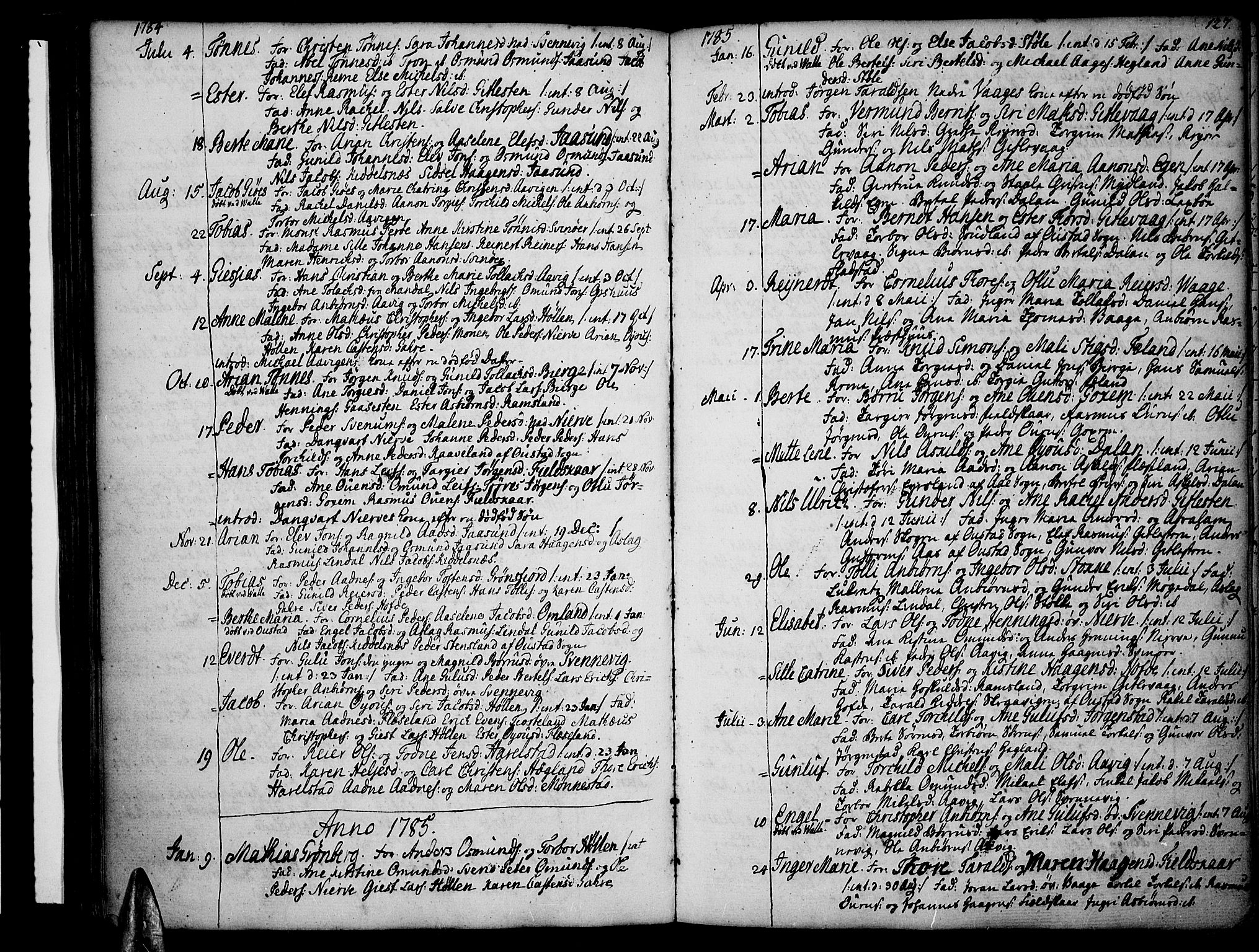 Sør-Audnedal sokneprestkontor, AV/SAK-1111-0039/F/Fa/Fab/L0002: Parish register (official) no. A 2 /2, 1770-1804, p. 127