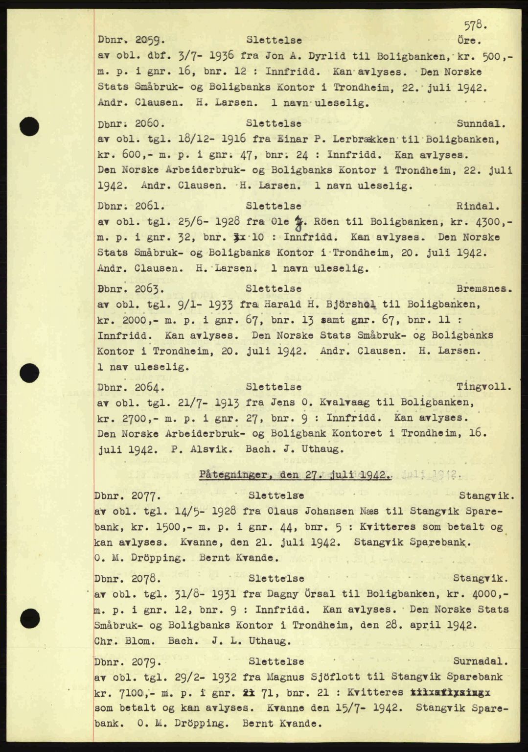 Nordmøre sorenskriveri, AV/SAT-A-4132/1/2/2Ca: Mortgage book no. C81, 1940-1945, Diary no: : 2059/1942