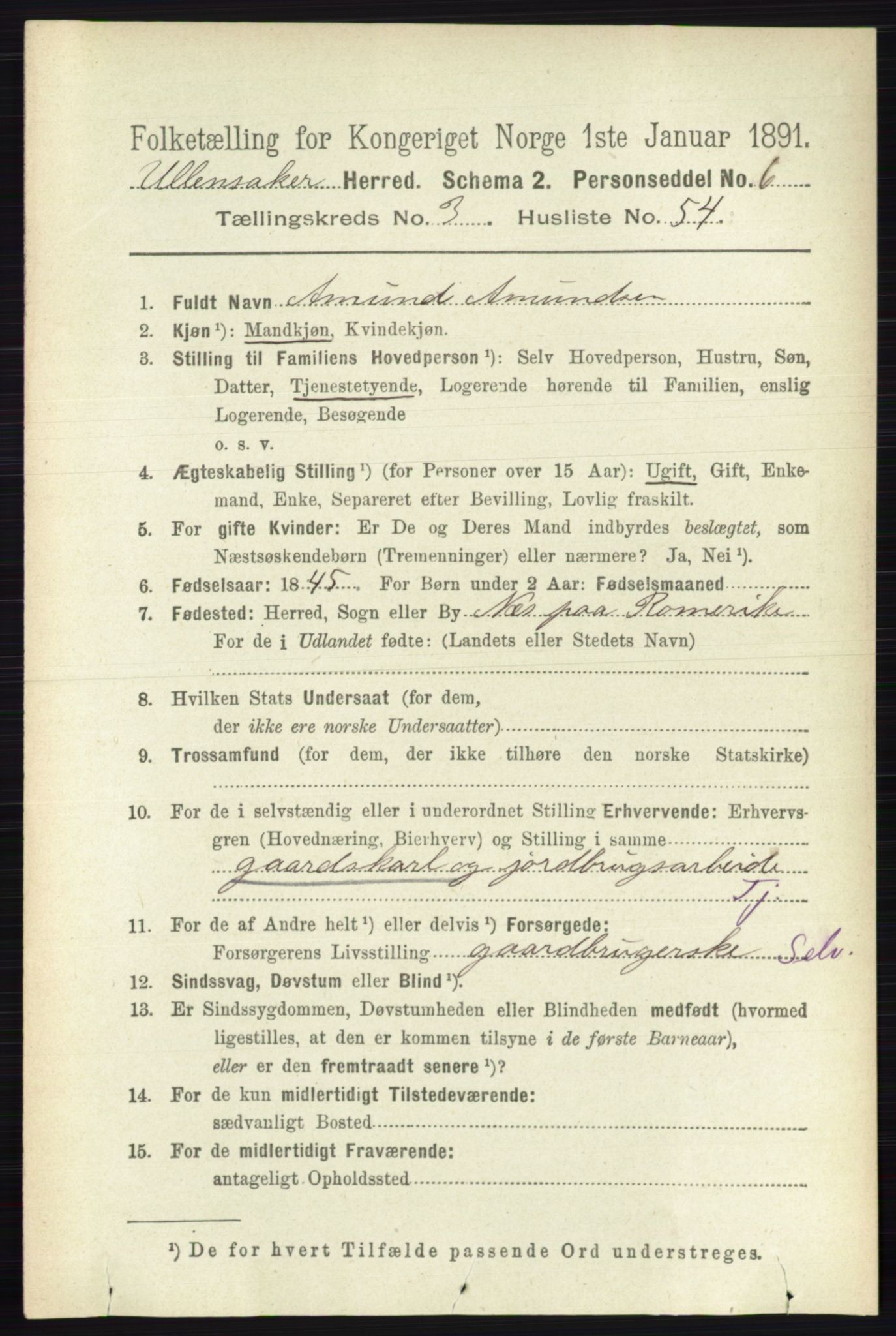 RA, 1891 census for 0235 Ullensaker, 1891, p. 1424