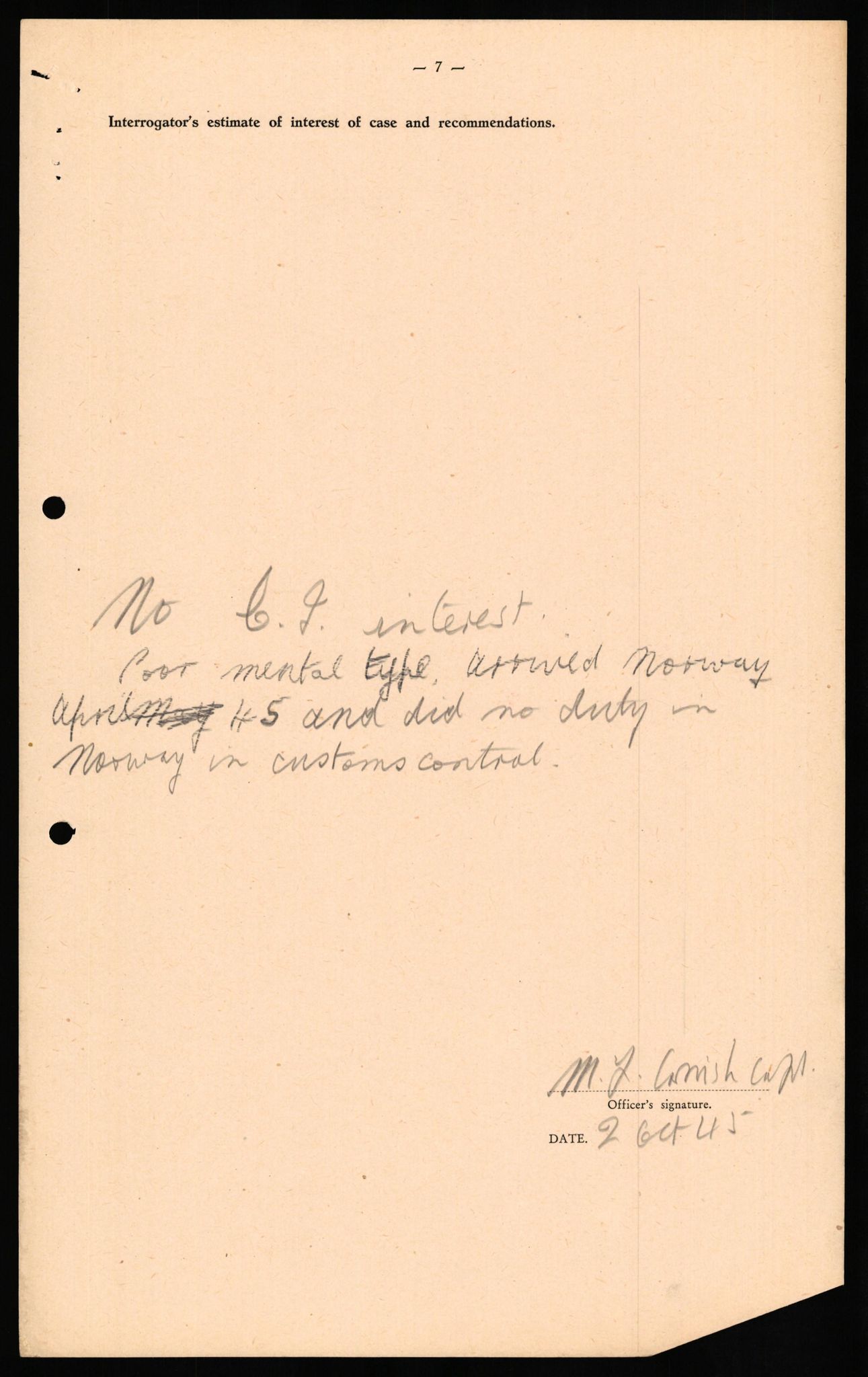 Forsvaret, Forsvarets overkommando II, AV/RA-RAFA-3915/D/Db/L0026: CI Questionaires. Tyske okkupasjonsstyrker i Norge. Tyskere., 1945-1946, p. 258