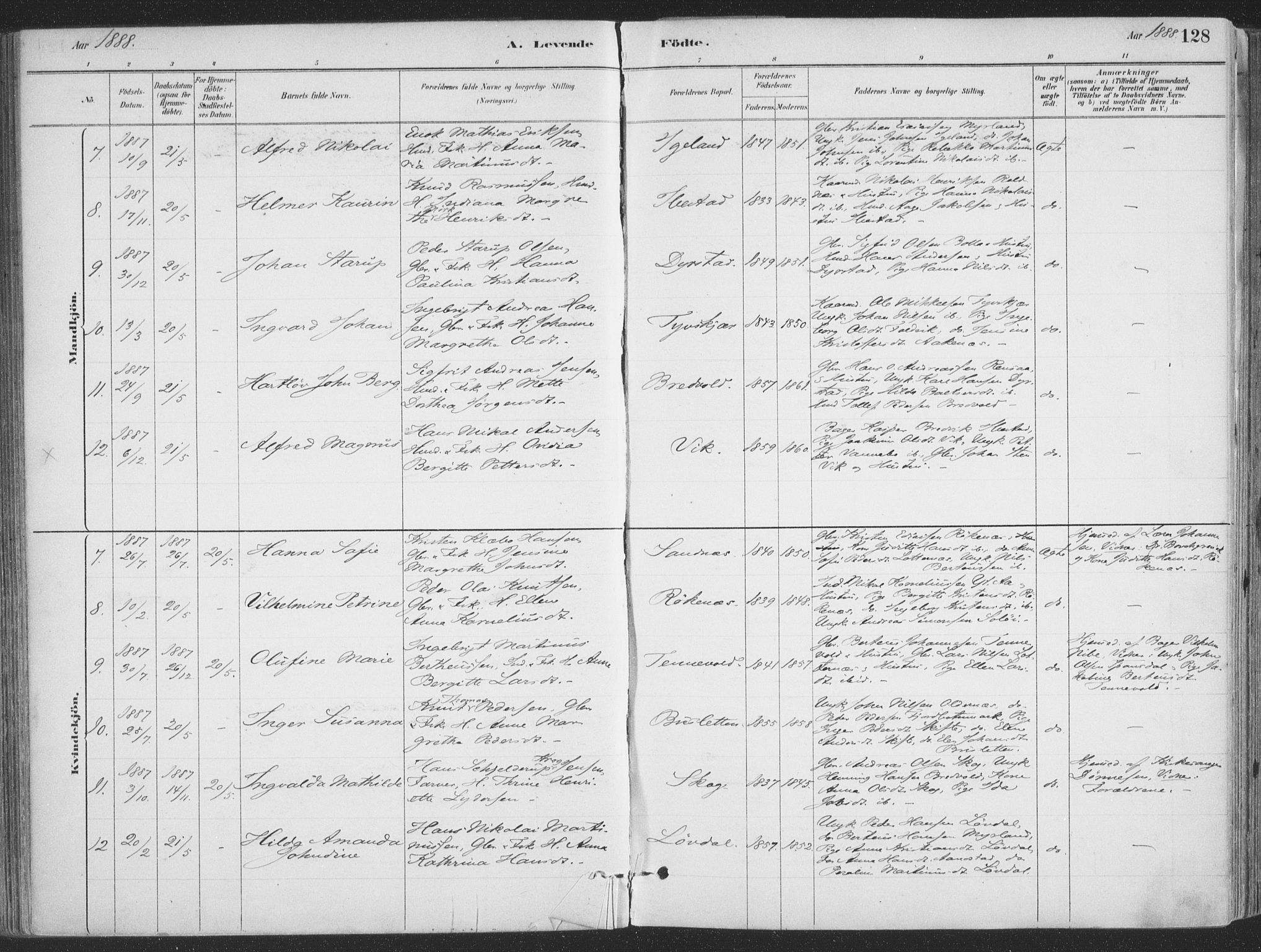 Ibestad sokneprestembete, SATØ/S-0077/H/Ha/Haa/L0011kirke: Parish register (official) no. 11, 1880-1889, p. 128