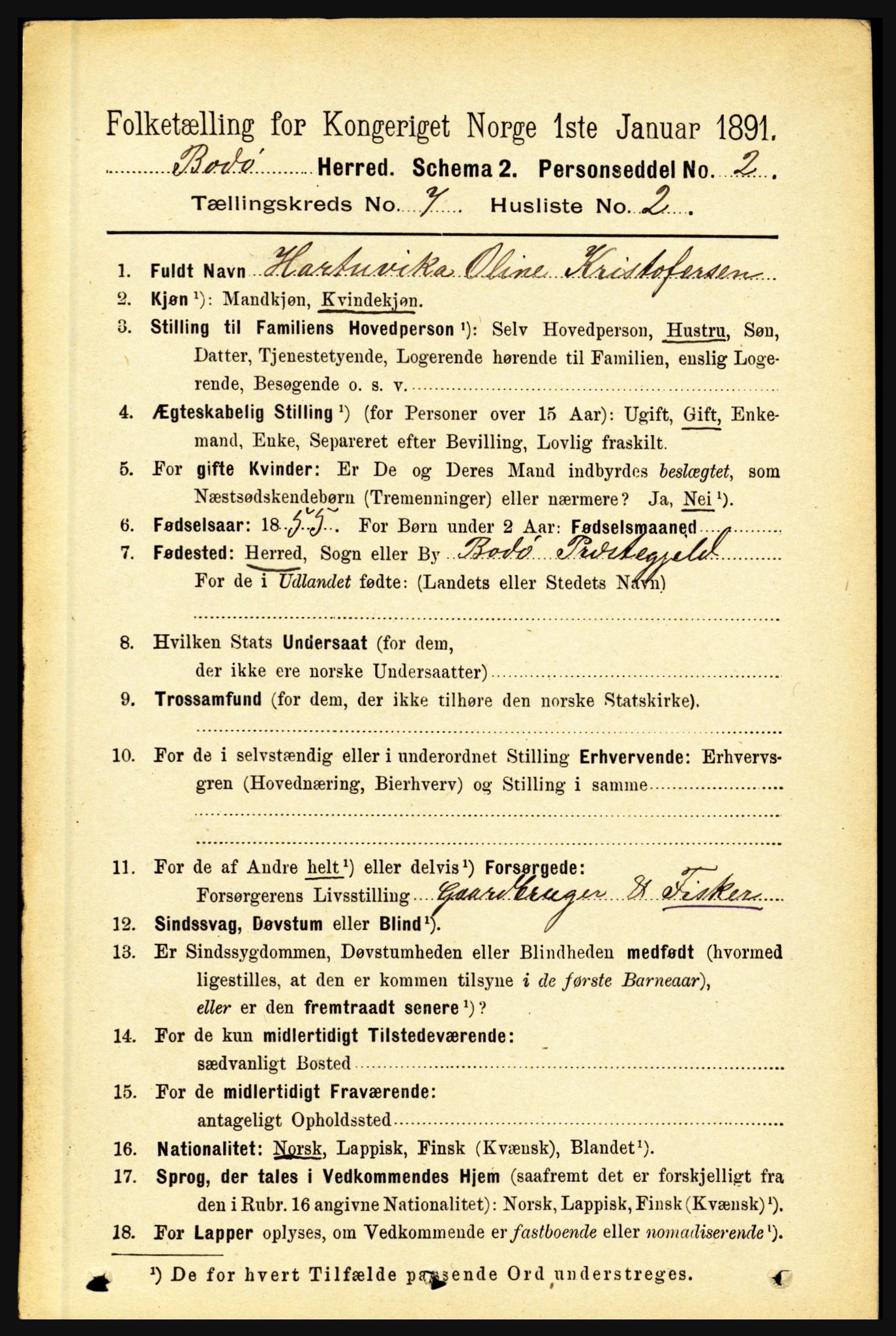 RA, 1891 census for 1843 Bodø, 1891, p. 4637