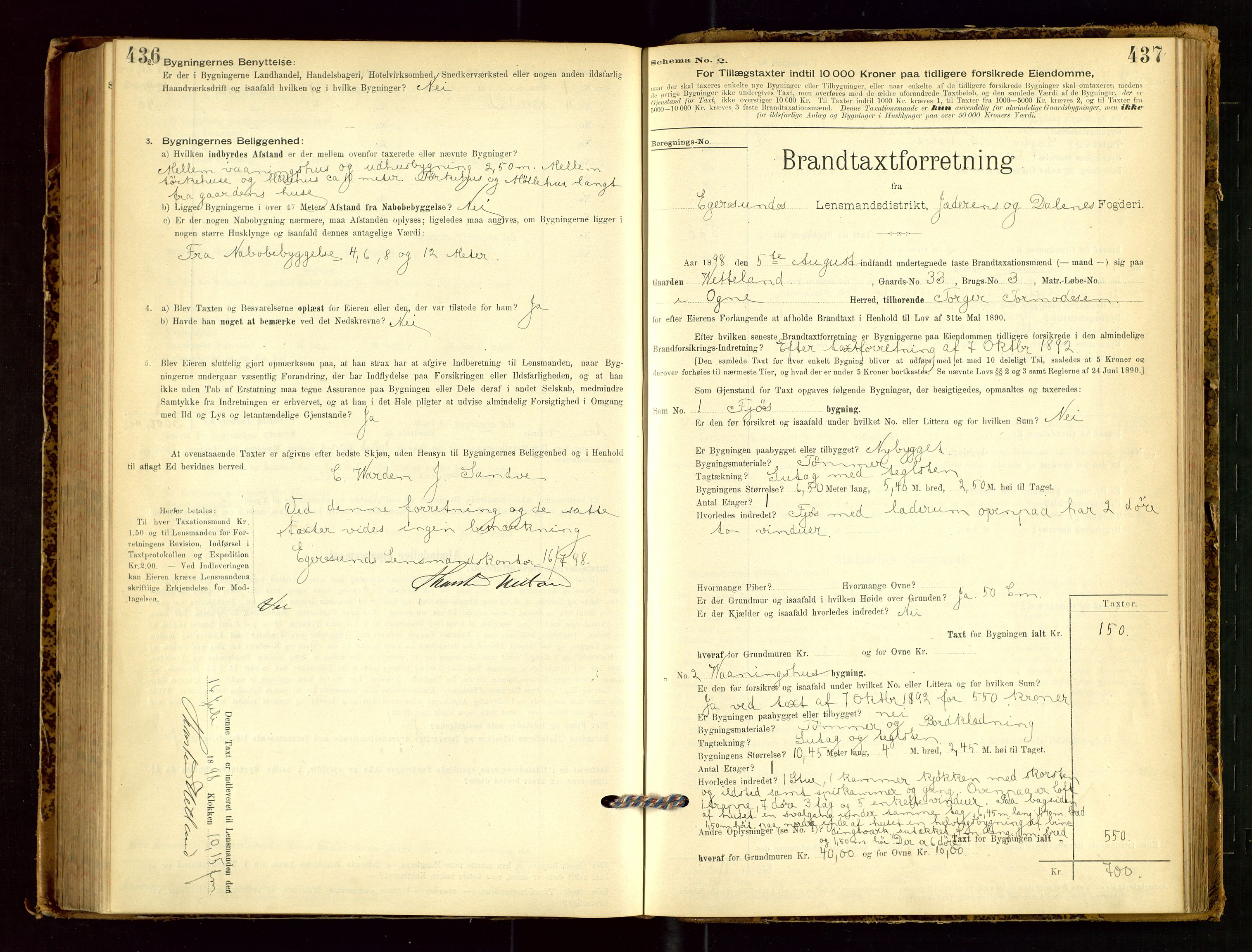 Eigersund lensmannskontor, AV/SAST-A-100171/Gob/L0001: Skjemaprotokoll, 1894-1909, p. 436-437