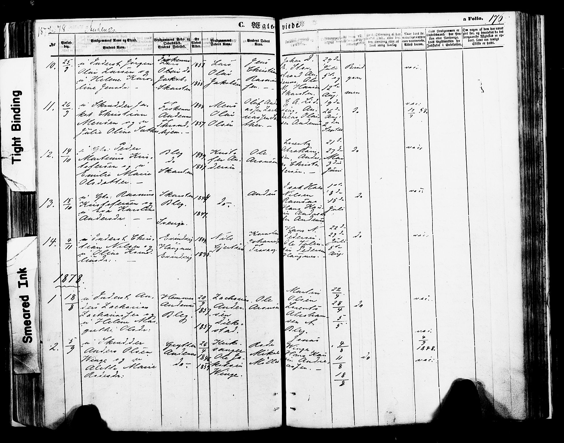 Ministerialprotokoller, klokkerbøker og fødselsregistre - Nordland, AV/SAT-A-1459/897/L1398: Parish register (official) no. 897A05 /2, 1867-1880, p. 176