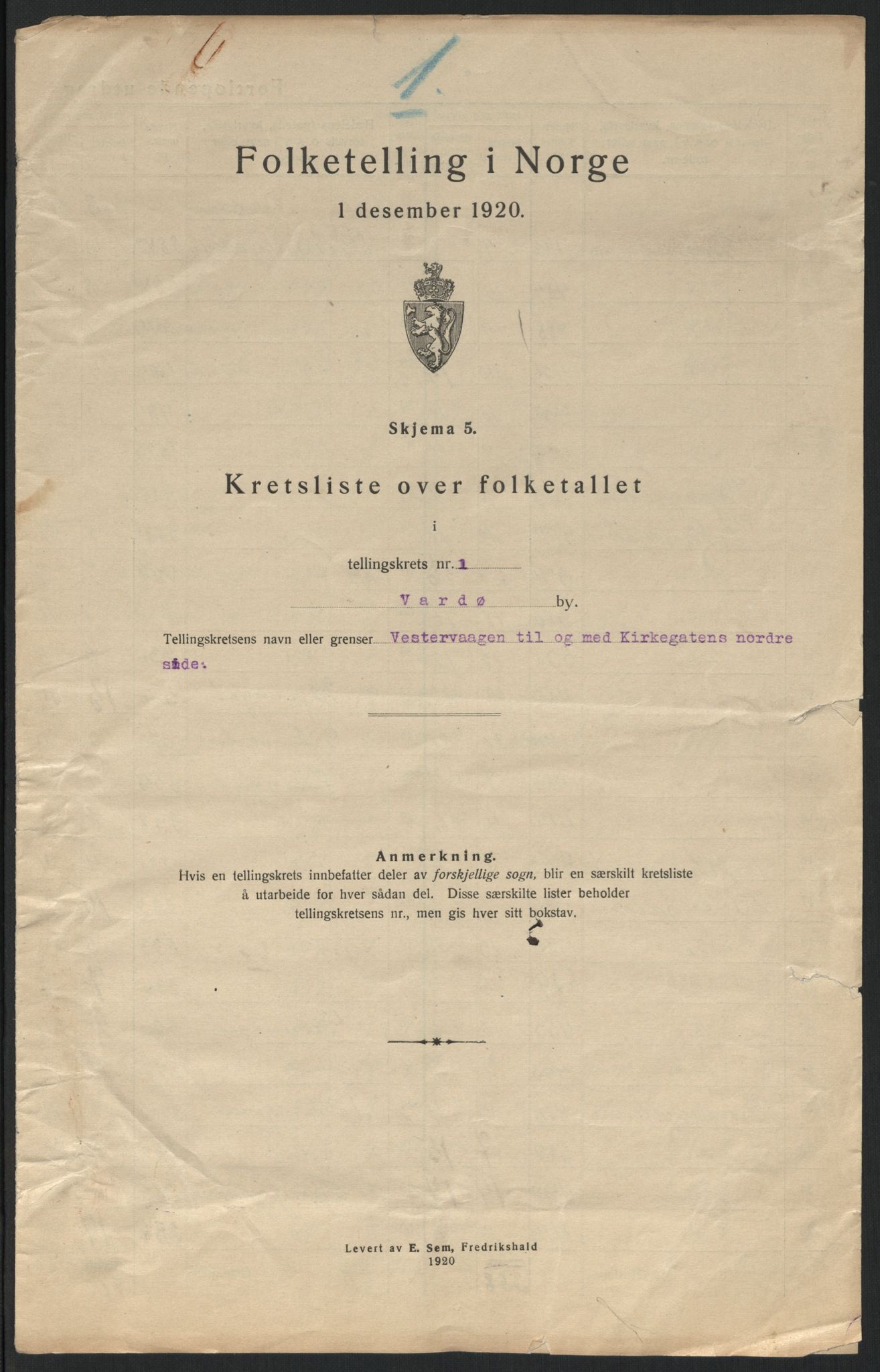 SATØ, 1920 census for Vardø, 1920, p. 6