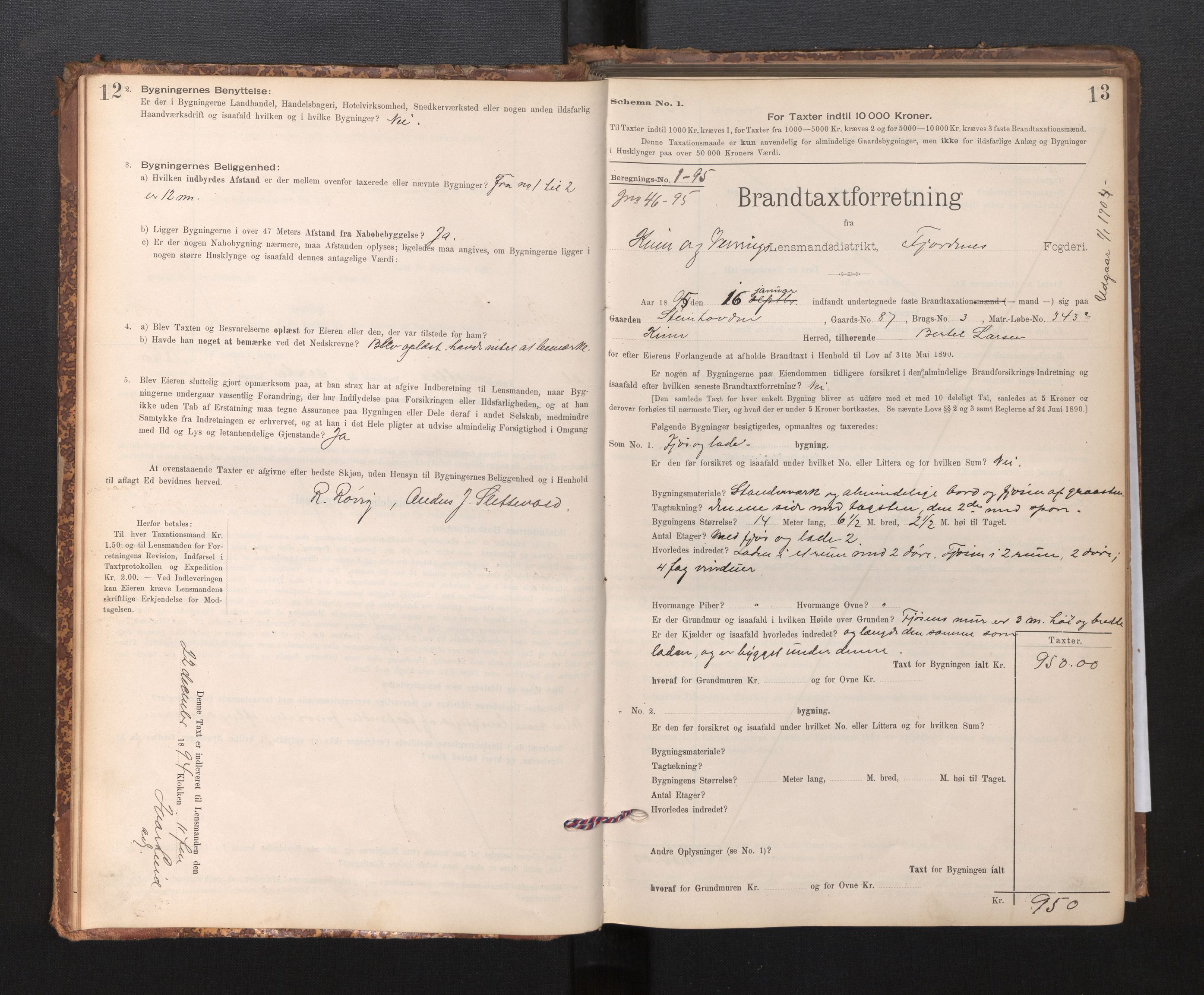 Lensmannen i Kinn, SAB/A-28801/0012/L0004f: Branntakstprotokoll, skjematakst, 1894-1911, p. 12-13