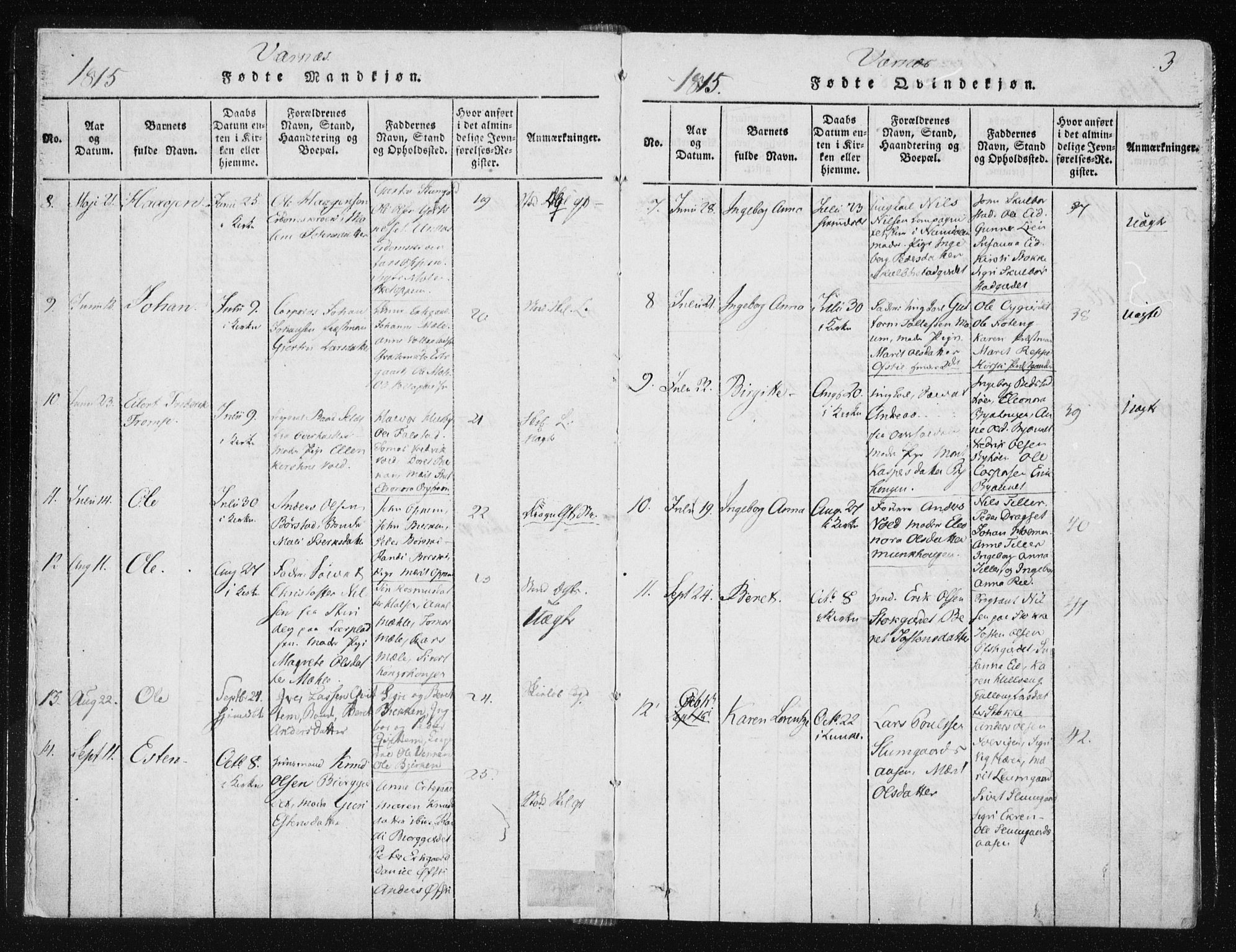 Ministerialprotokoller, klokkerbøker og fødselsregistre - Nord-Trøndelag, SAT/A-1458/709/L0061: Parish register (official) no. 709A08 /1, 1815-1819, p. 3