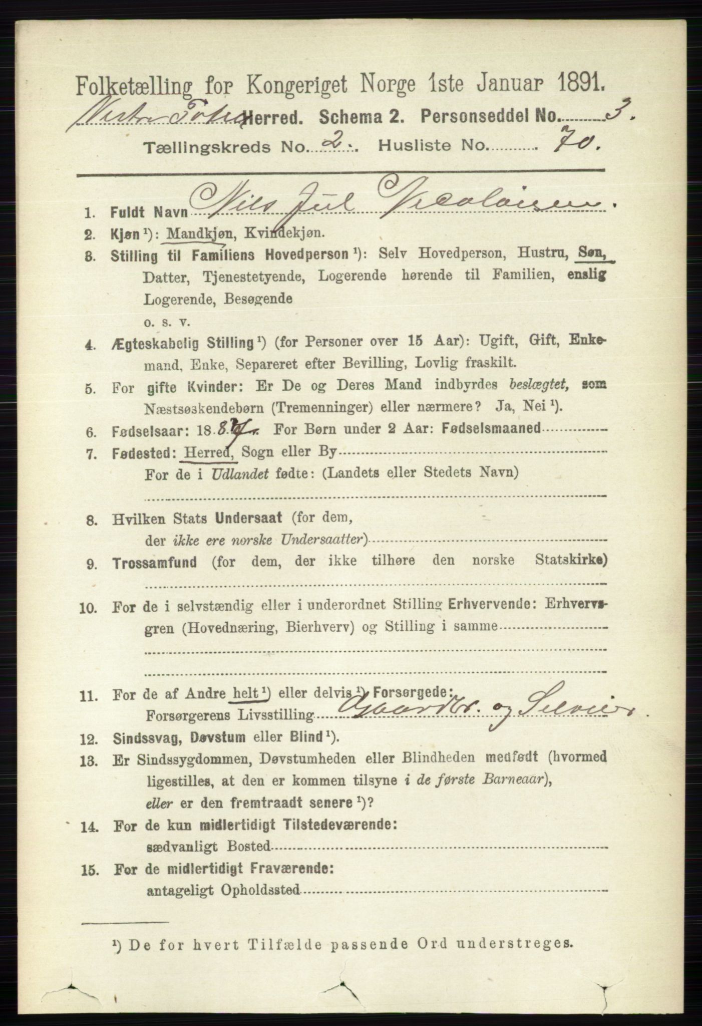 RA, 1891 census for 0529 Vestre Toten, 1891, p. 1850