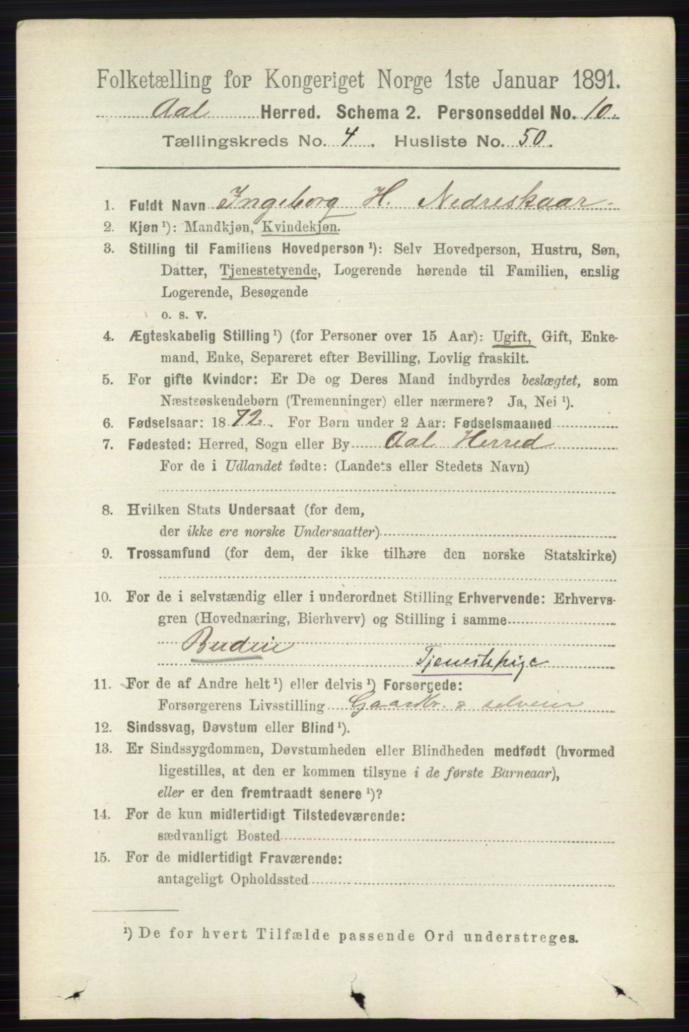 RA, 1891 census for 0619 Ål, 1891, p. 1330