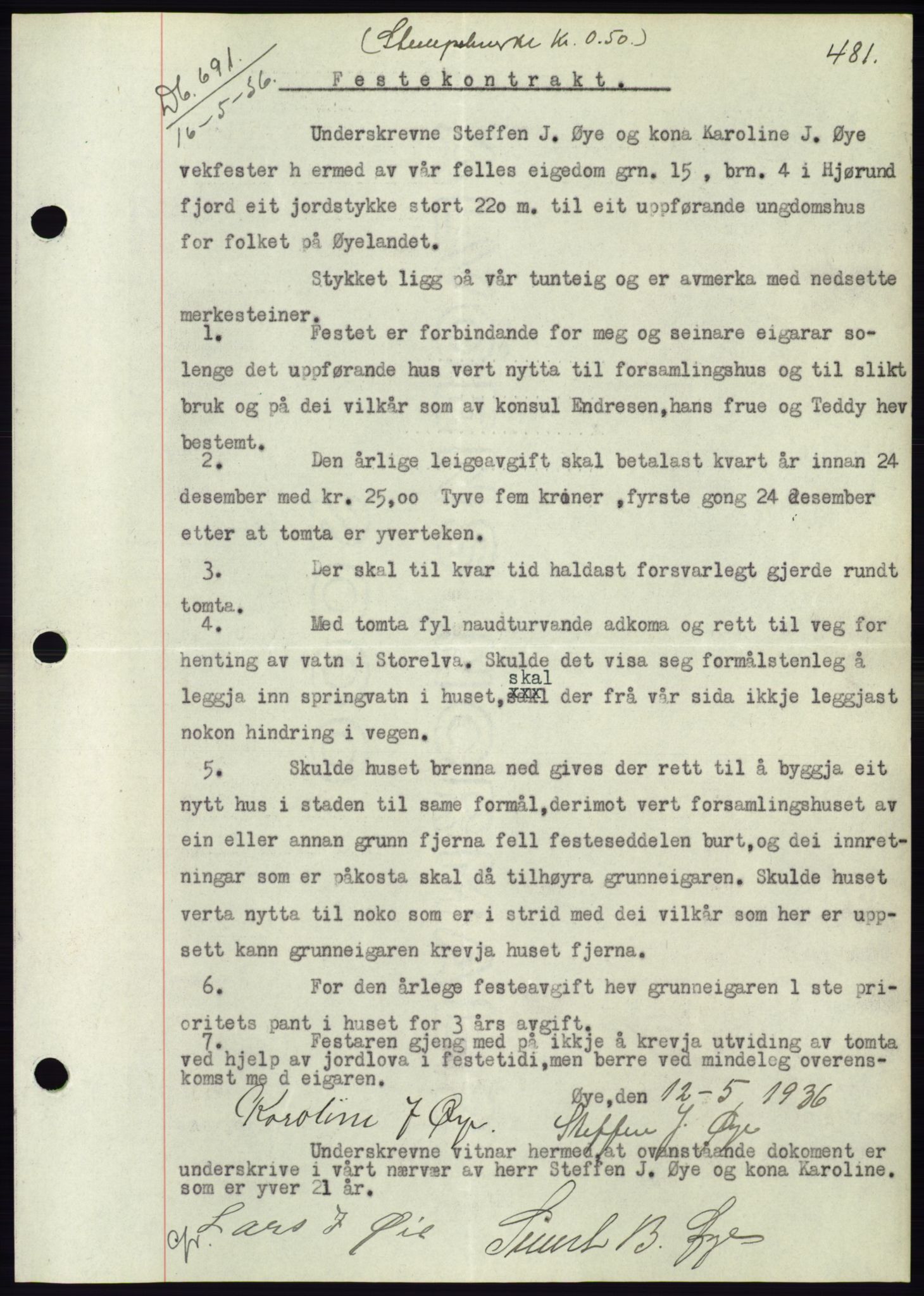 Søre Sunnmøre sorenskriveri, AV/SAT-A-4122/1/2/2C/L0060: Mortgage book no. 54, 1935-1936, Deed date: 16.05.1936