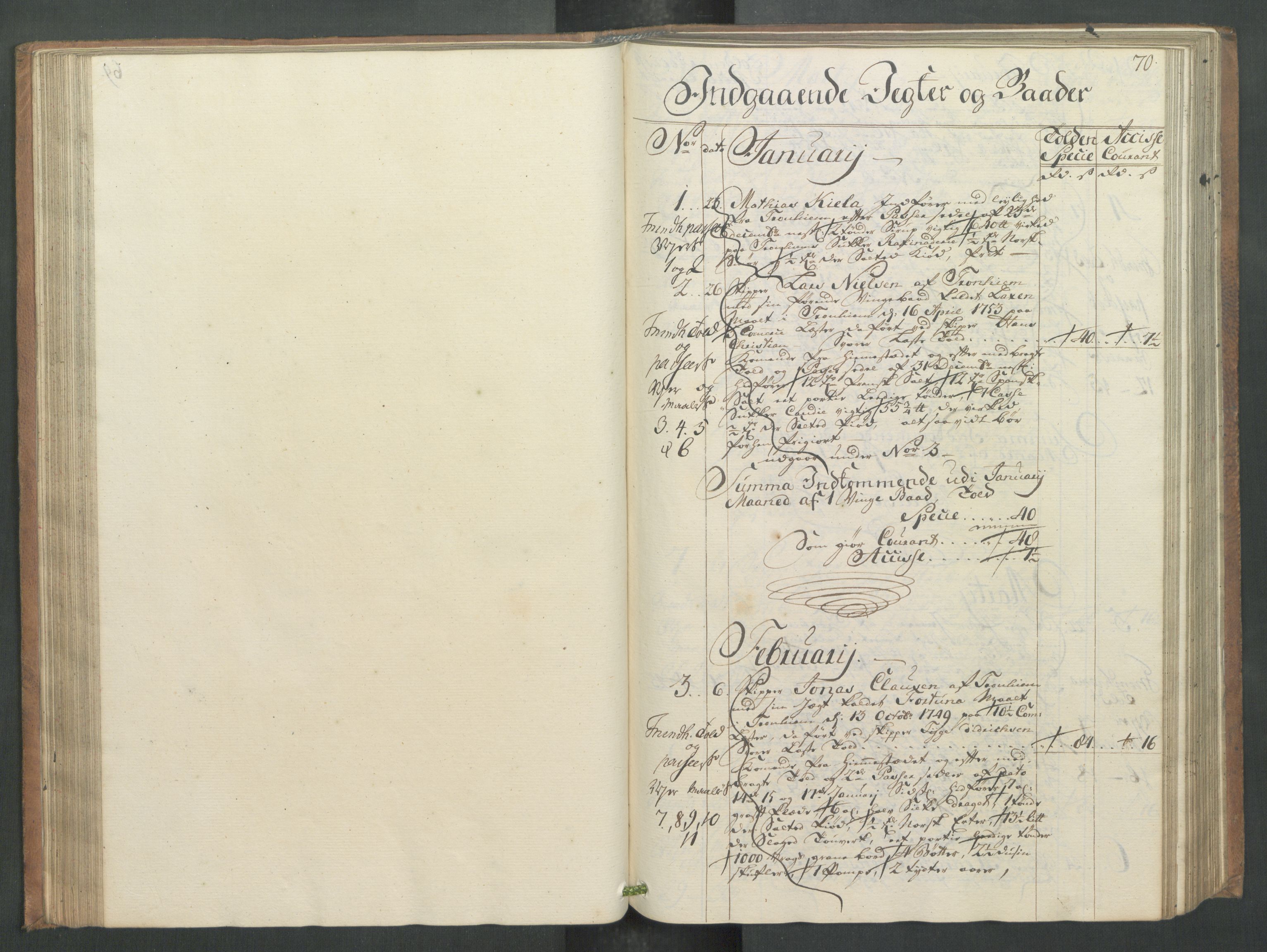 Generaltollkammeret, tollregnskaper, AV/RA-EA-5490/R32/L0013/0001: Tollregnskaper Kristiansund / Hovedtollbok, 1756, p. 69b-70a