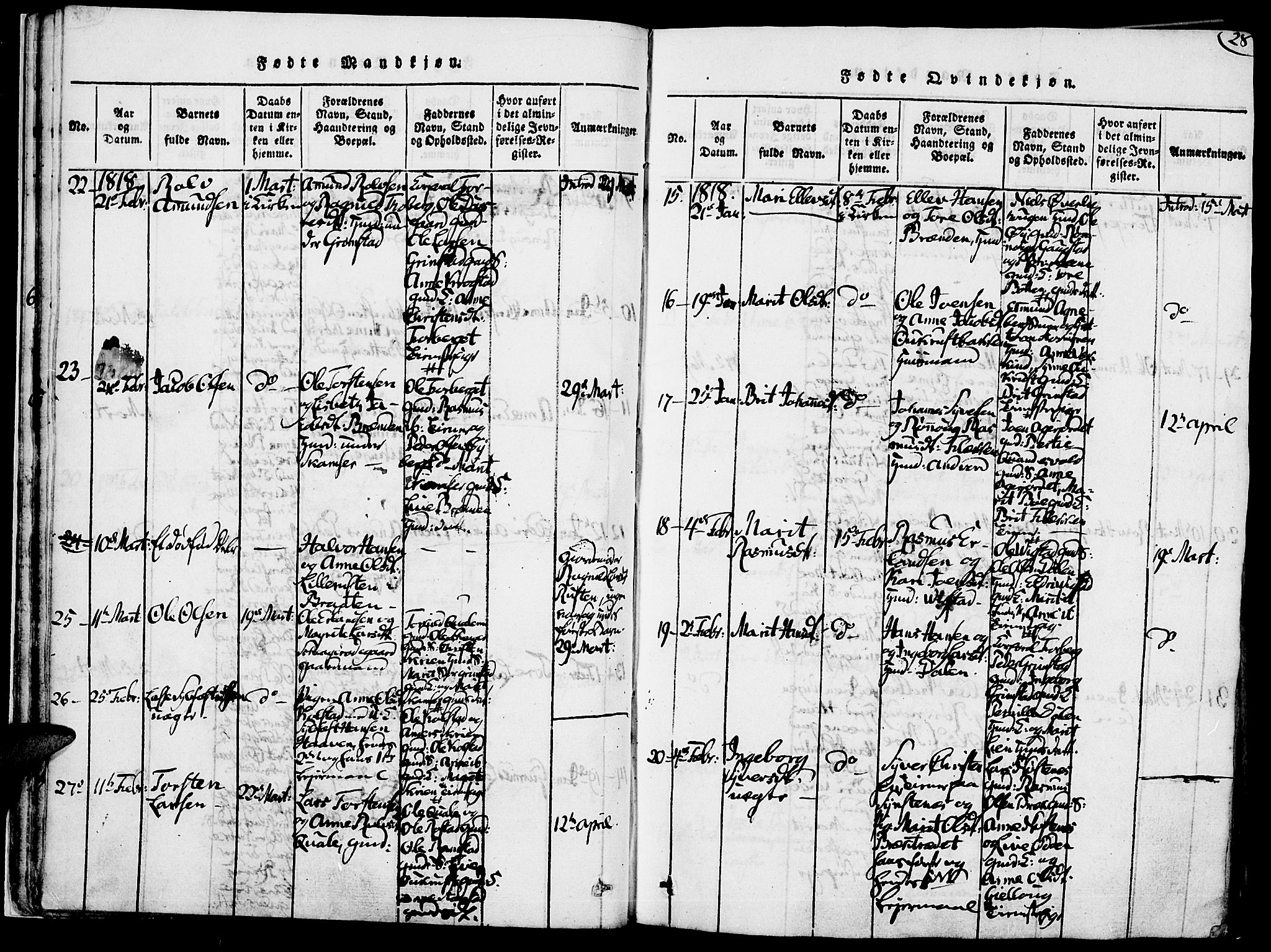 Lom prestekontor, SAH/PREST-070/K/L0004: Parish register (official) no. 4, 1815-1825, p. 28
