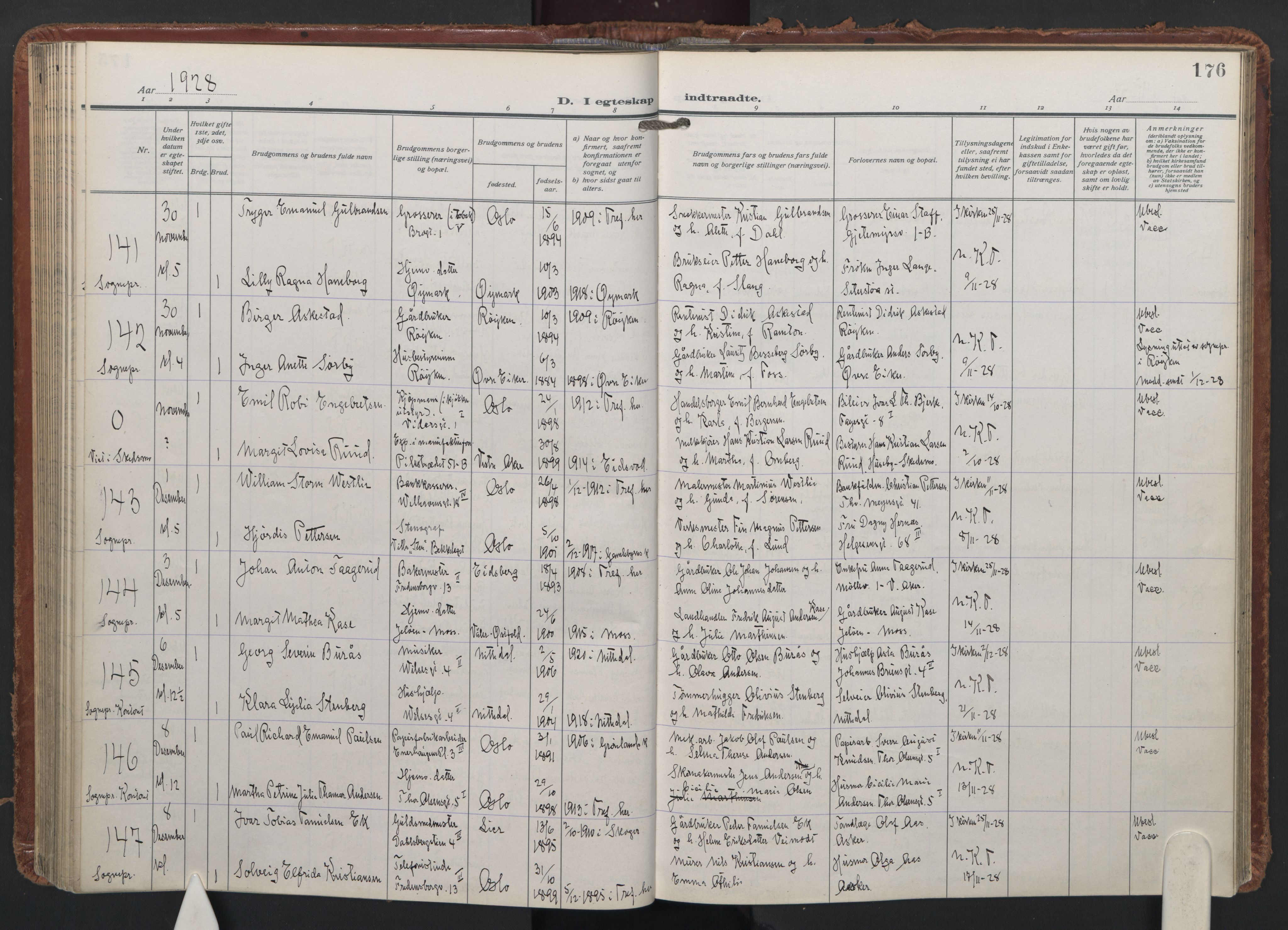 Trefoldighet prestekontor Kirkebøker, AV/SAO-A-10882/F/Fc/L0009: Parish register (official) no. III 9, 1922-1936, p. 176