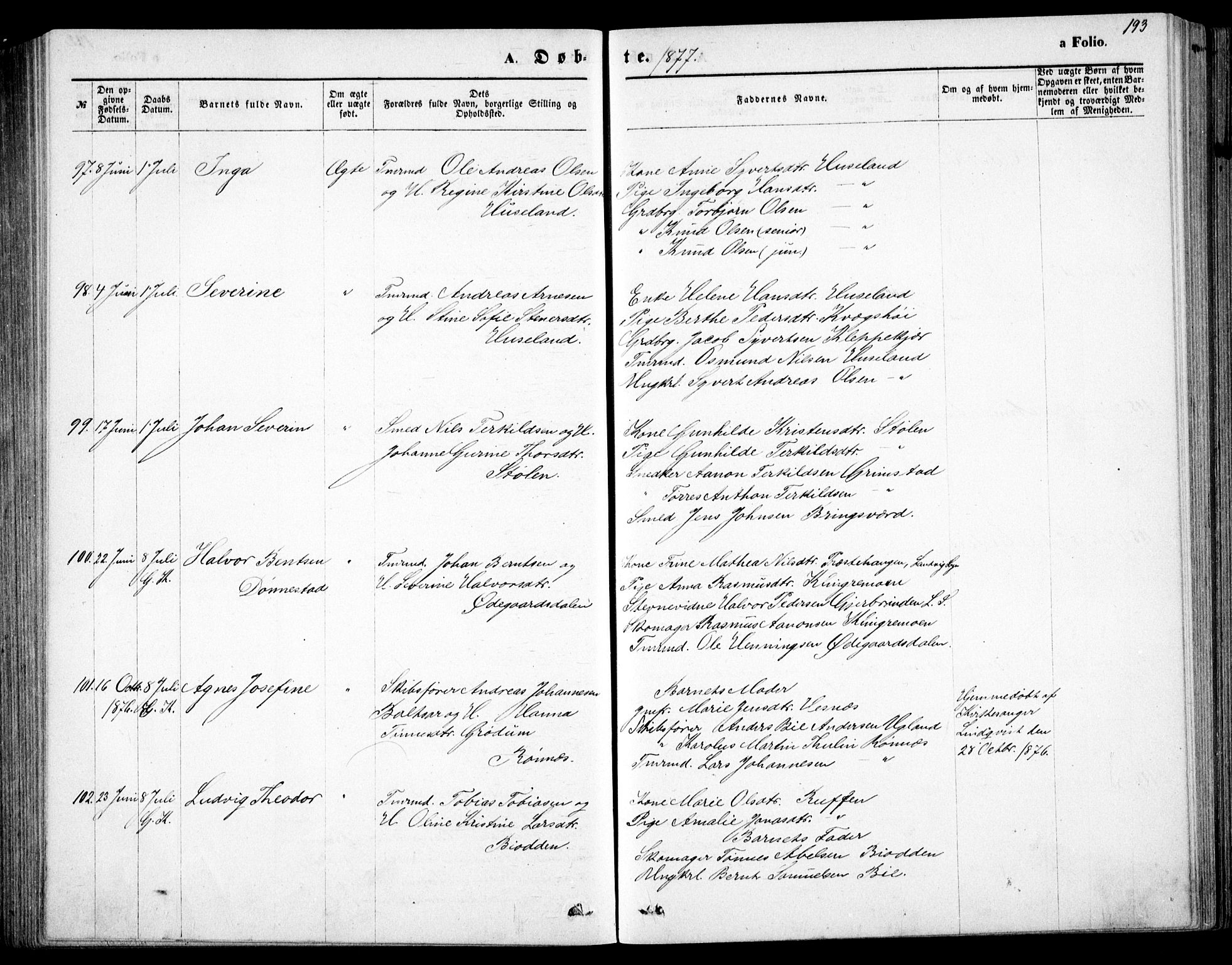 Fjære sokneprestkontor, AV/SAK-1111-0011/F/Fb/L0010: Parish register (copy) no. B 10, 1871-1880, p. 193