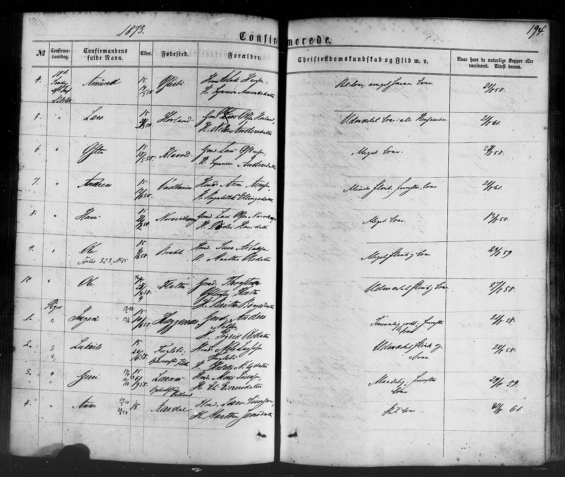 Lavik sokneprestembete, SAB/A-80901: Parish register (official) no. A 4, 1864-1881, p. 194