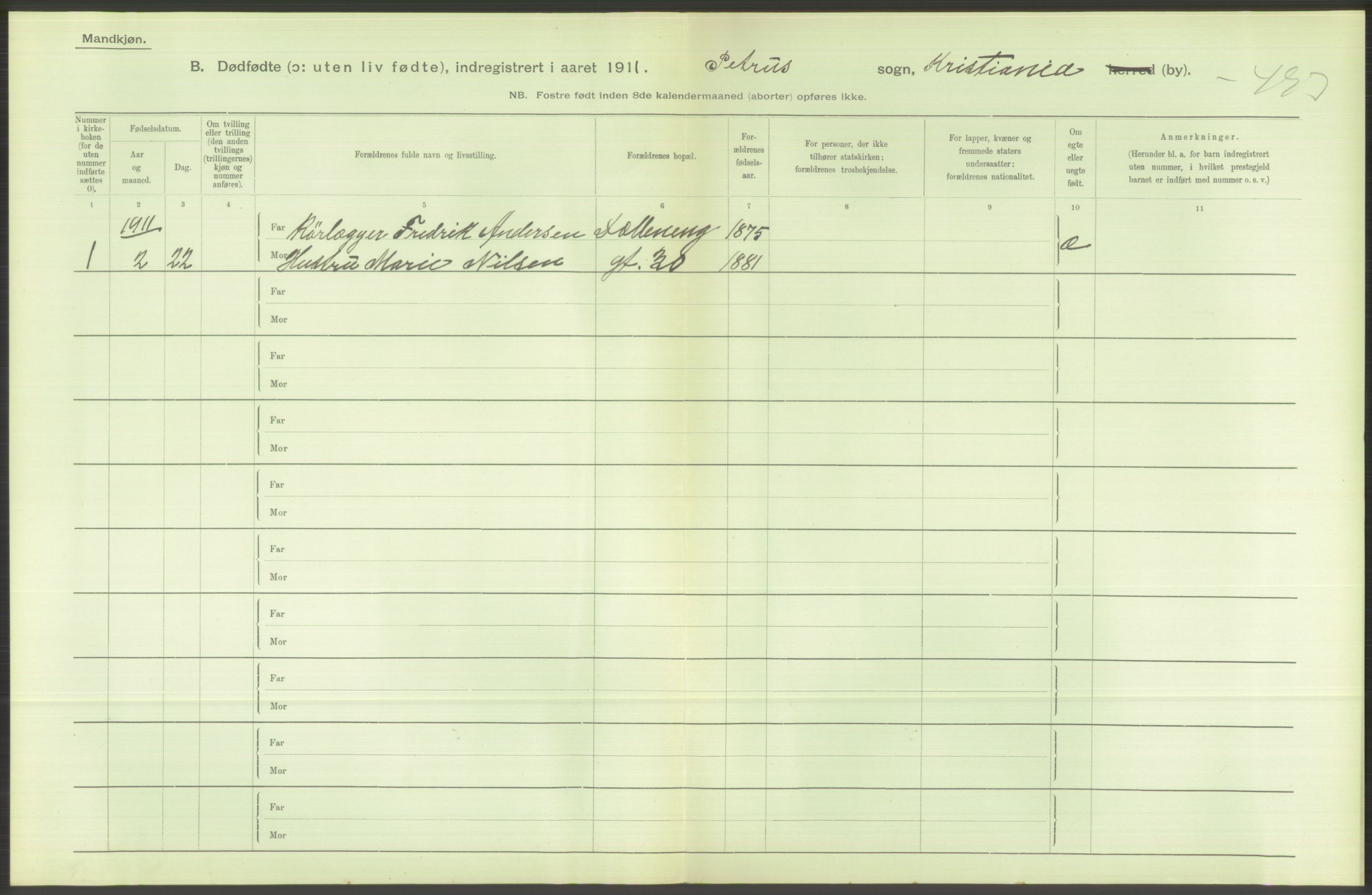 Statistisk sentralbyrå, Sosiodemografiske emner, Befolkning, RA/S-2228/D/Df/Dfb/Dfba/L0010: Kristiania: Døde kvinner samt dødfødte., 1911, p. 78