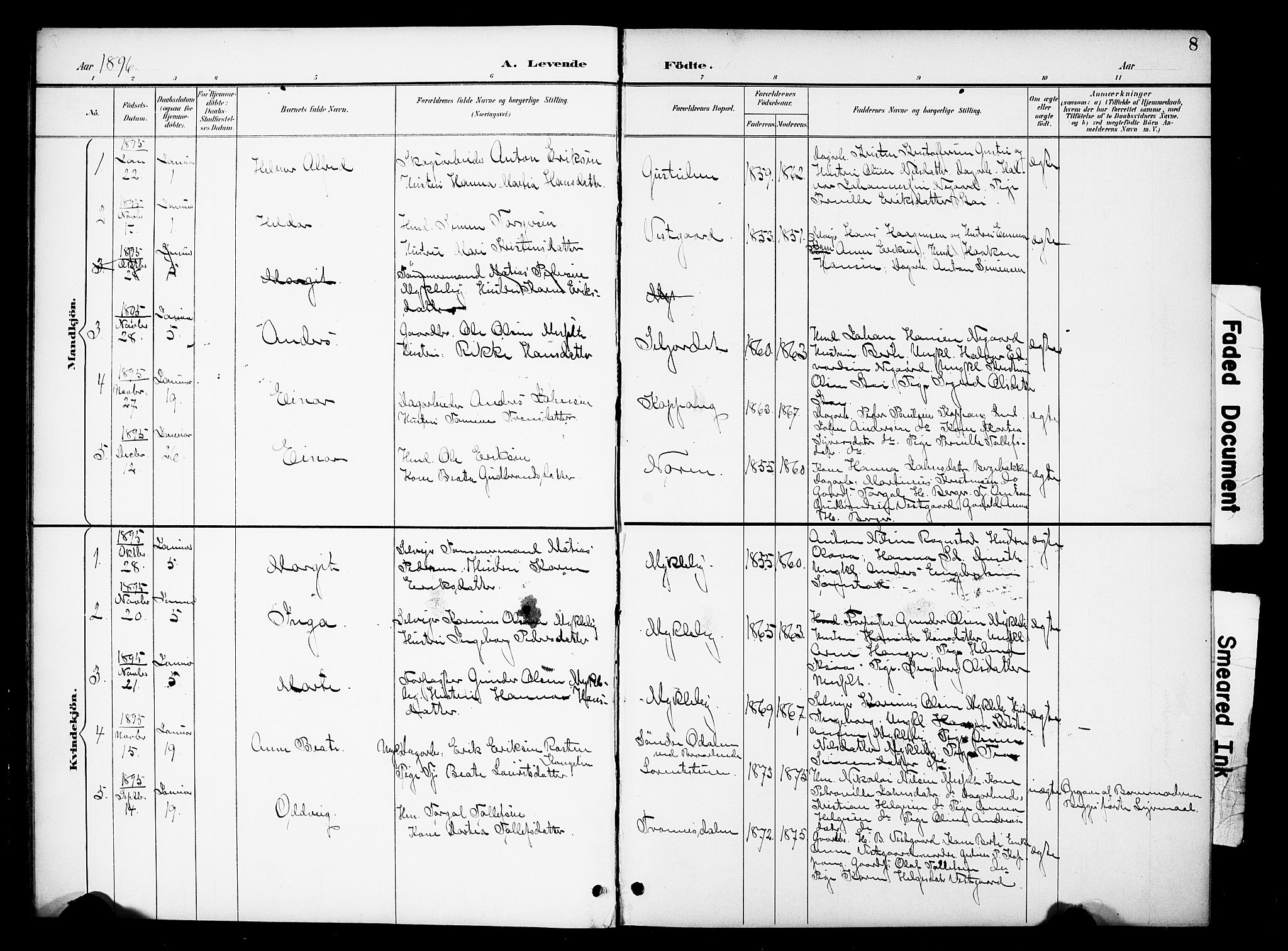 Stor-Elvdal prestekontor, SAH/PREST-052/H/Ha/Hab/L0003: Parish register (copy) no. 3, 1895-1917, p. 8