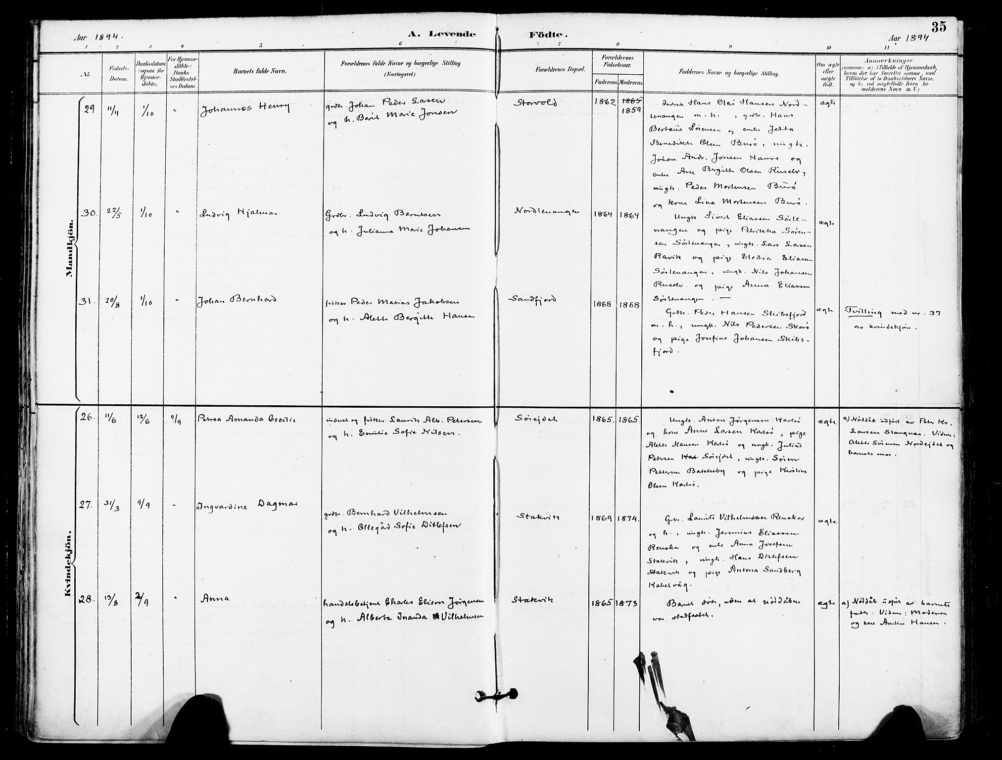 Karlsøy sokneprestembete, AV/SATØ-S-1299/H/Ha/Haa/L0007kirke: Parish register (official) no. 7, 1891-1902, p. 35