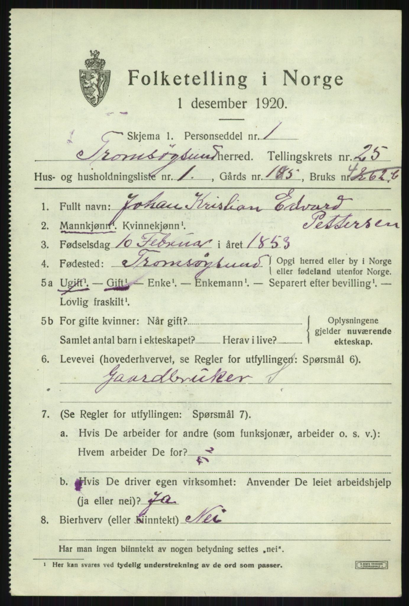 SATØ, 1920 census for Tromsøysund, 1920, p. 11912