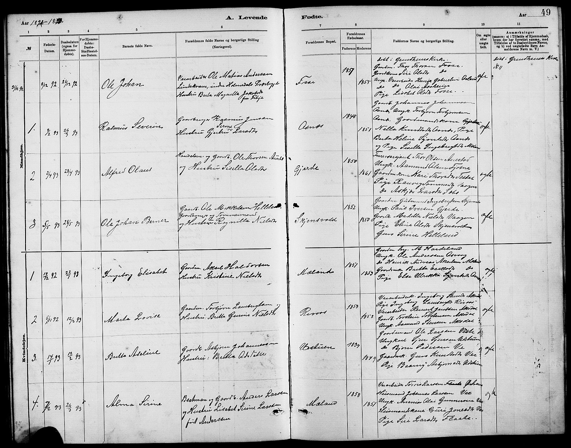 Etne sokneprestembete, SAB/A-75001/H/Hab: Parish register (copy) no. B 4, 1879-1897, p. 49