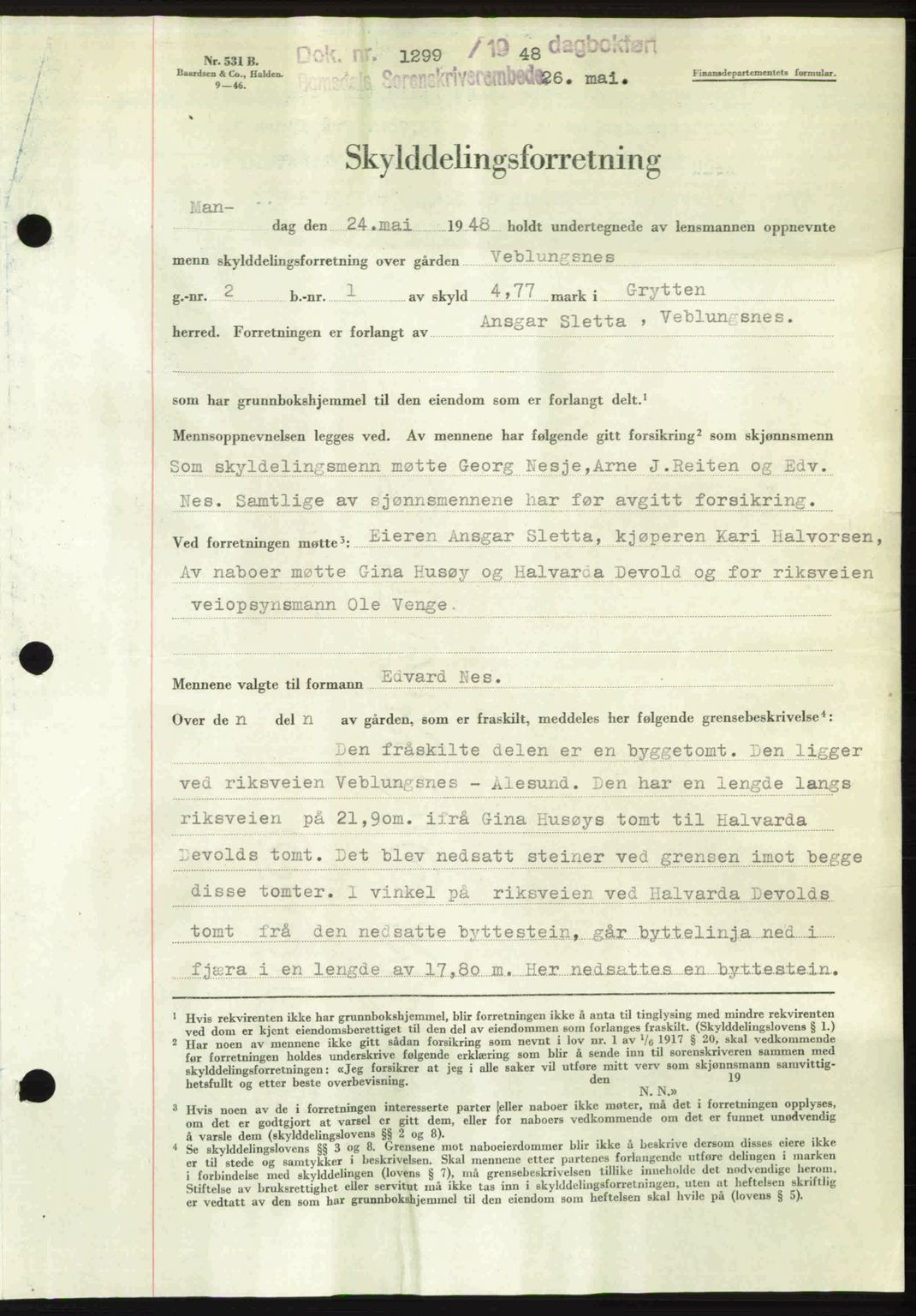 Romsdal sorenskriveri, AV/SAT-A-4149/1/2/2C: Mortgage book no. A26, 1948-1948, Diary no: : 1299/1948