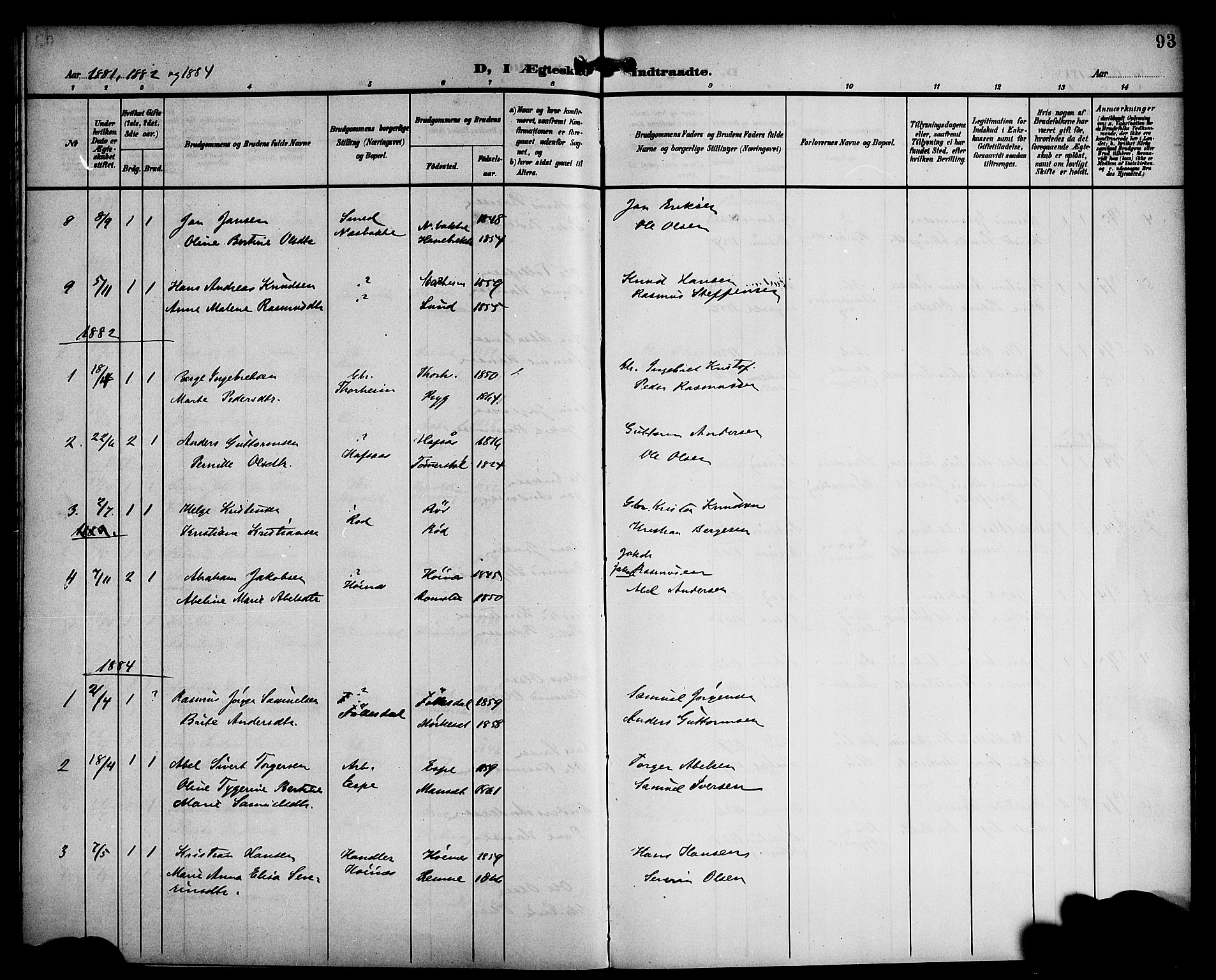 Eid sokneprestembete, AV/SAB-A-82301/H/Haa/Haac/L0001: Parish register (official) no. C 1, 1879-1899, p. 93