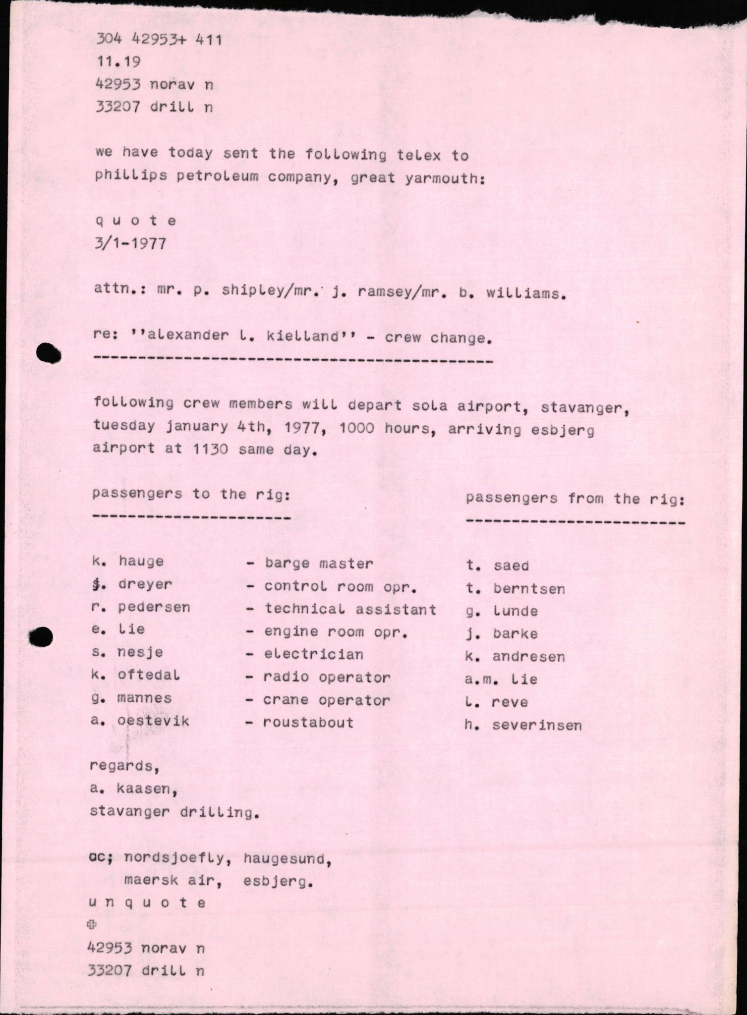 Pa 1503 - Stavanger Drilling AS, AV/SAST-A-101906/2/E/Eb/Eba/L0010: Sak og korrespondanse, 1977-1981