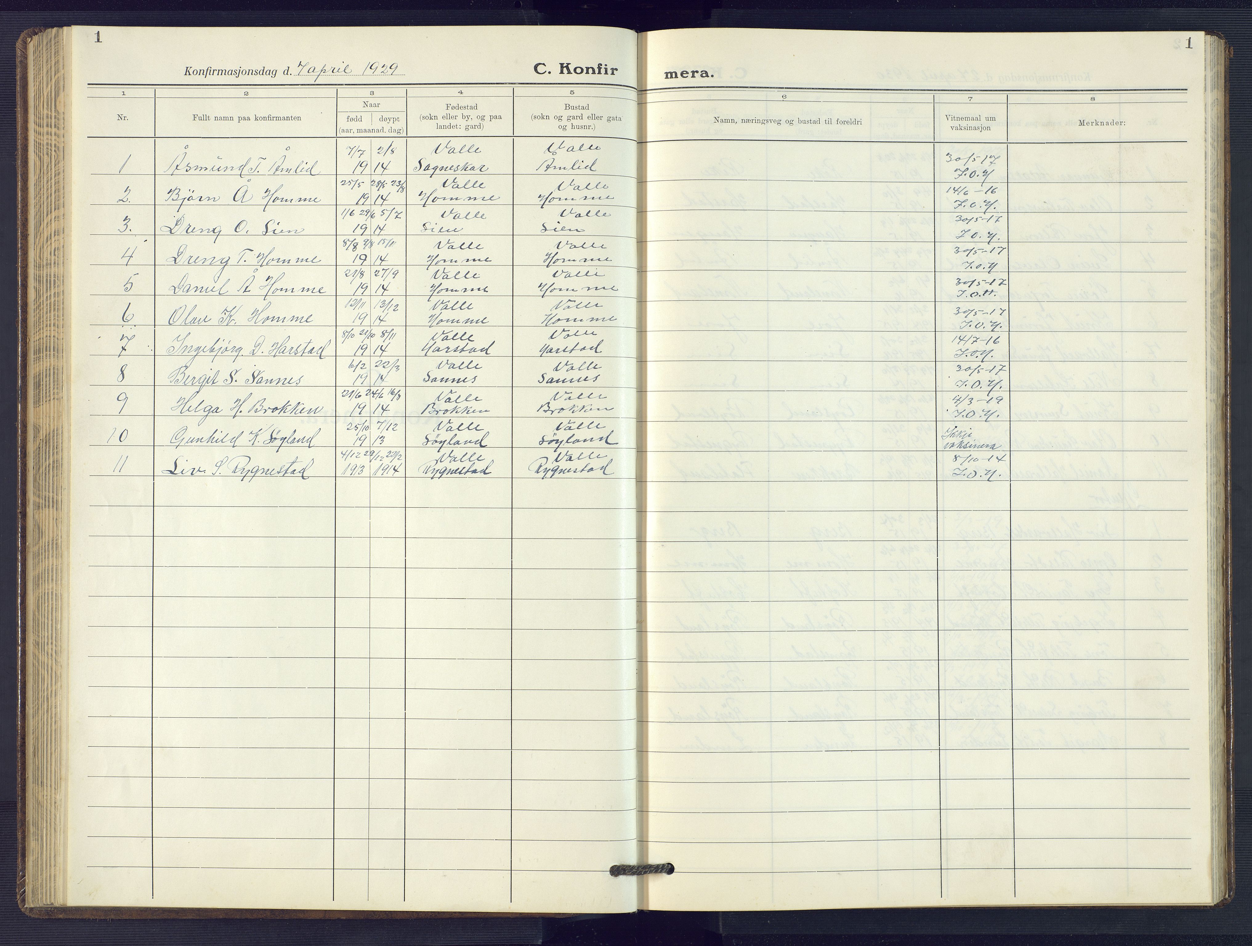 Valle sokneprestkontor, AV/SAK-1111-0044/F/Fb/Fbc/L0005: Parish register (copy) no. B 5, 1929-1981, p. 1
