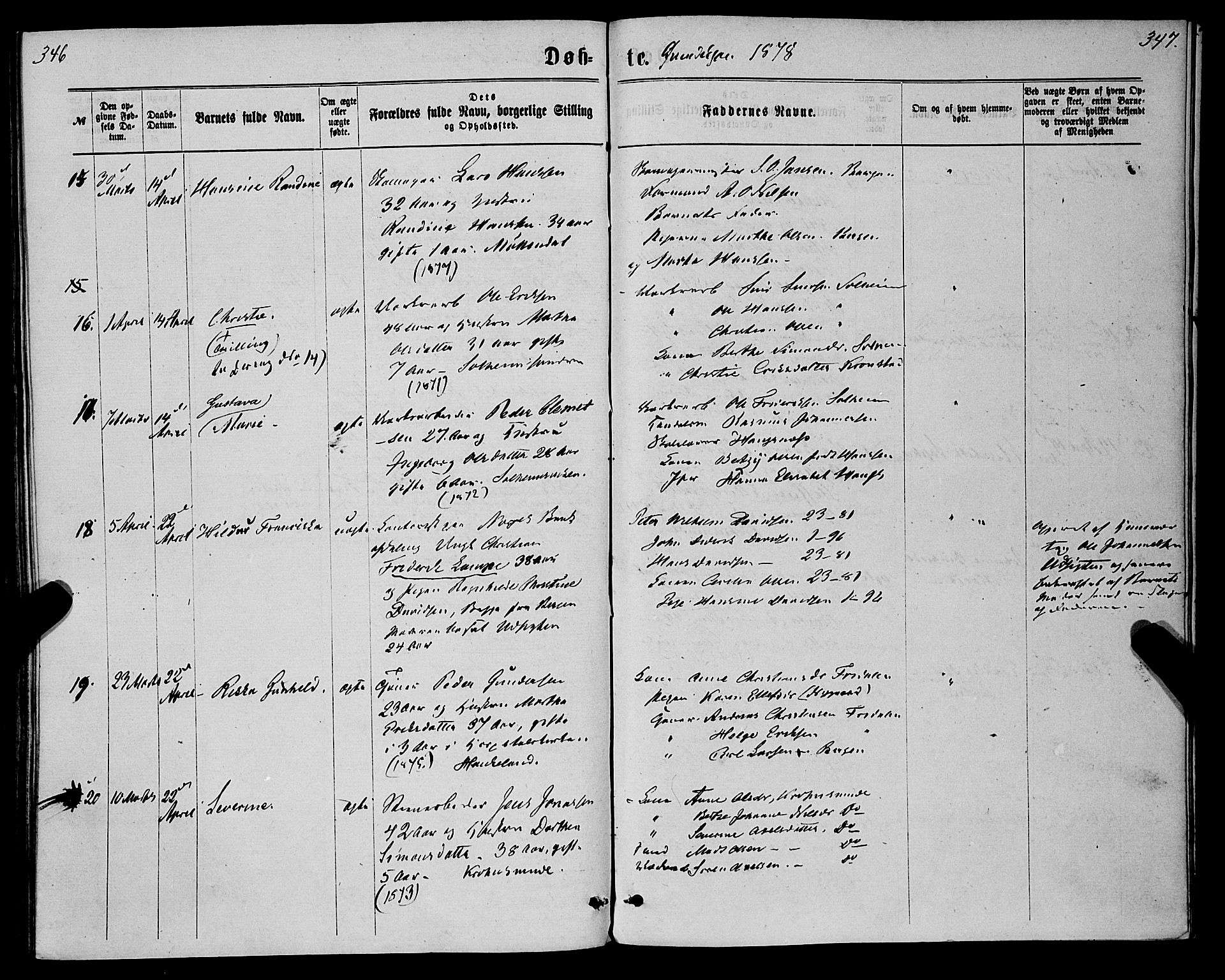 St. Jørgens hospital og Årstad sokneprestembete, SAB/A-99934: Parish register (official) no. A 6, 1870-1878, p. 346-347