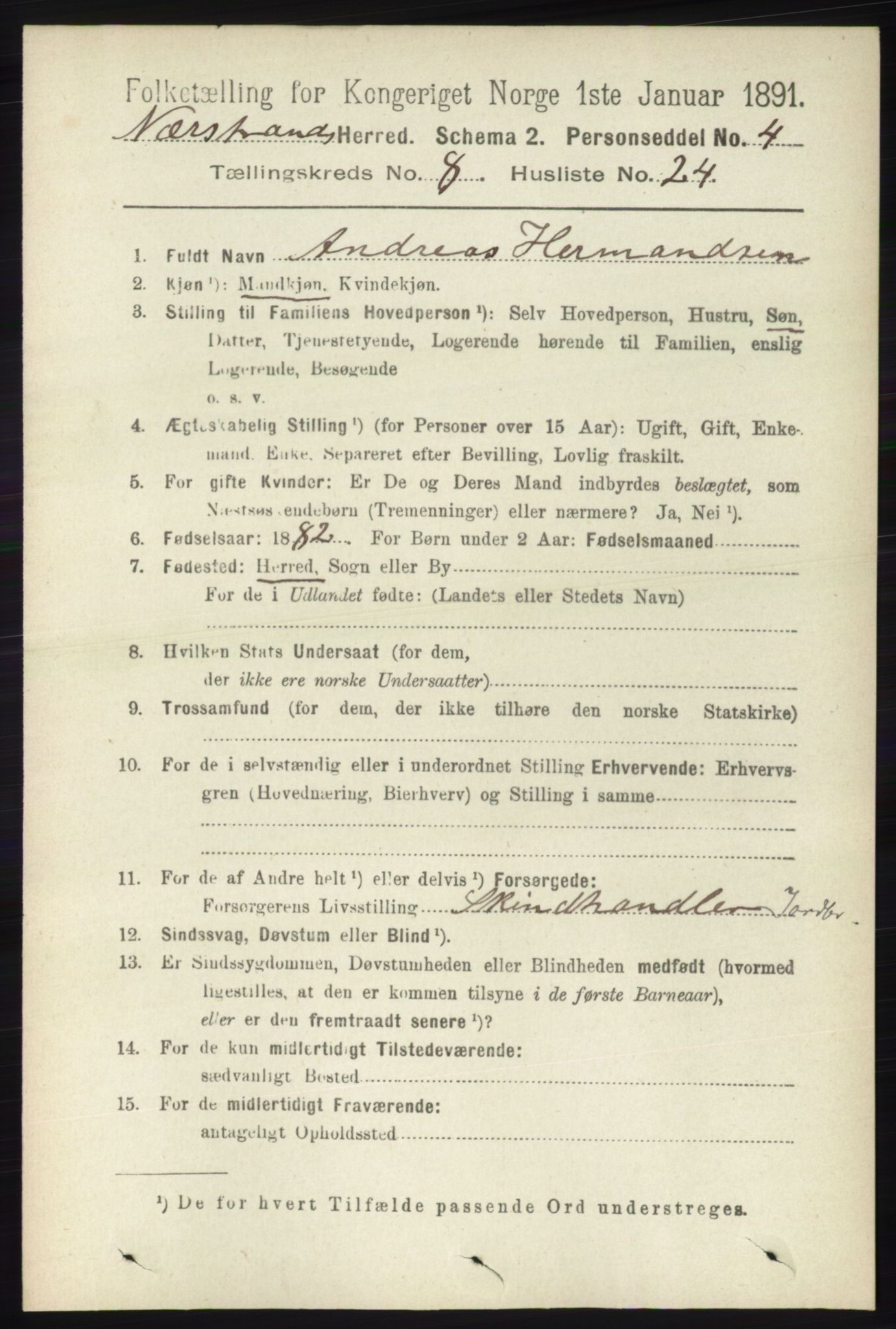 RA, 1891 census for 1139 Nedstrand, 1891, p. 1527