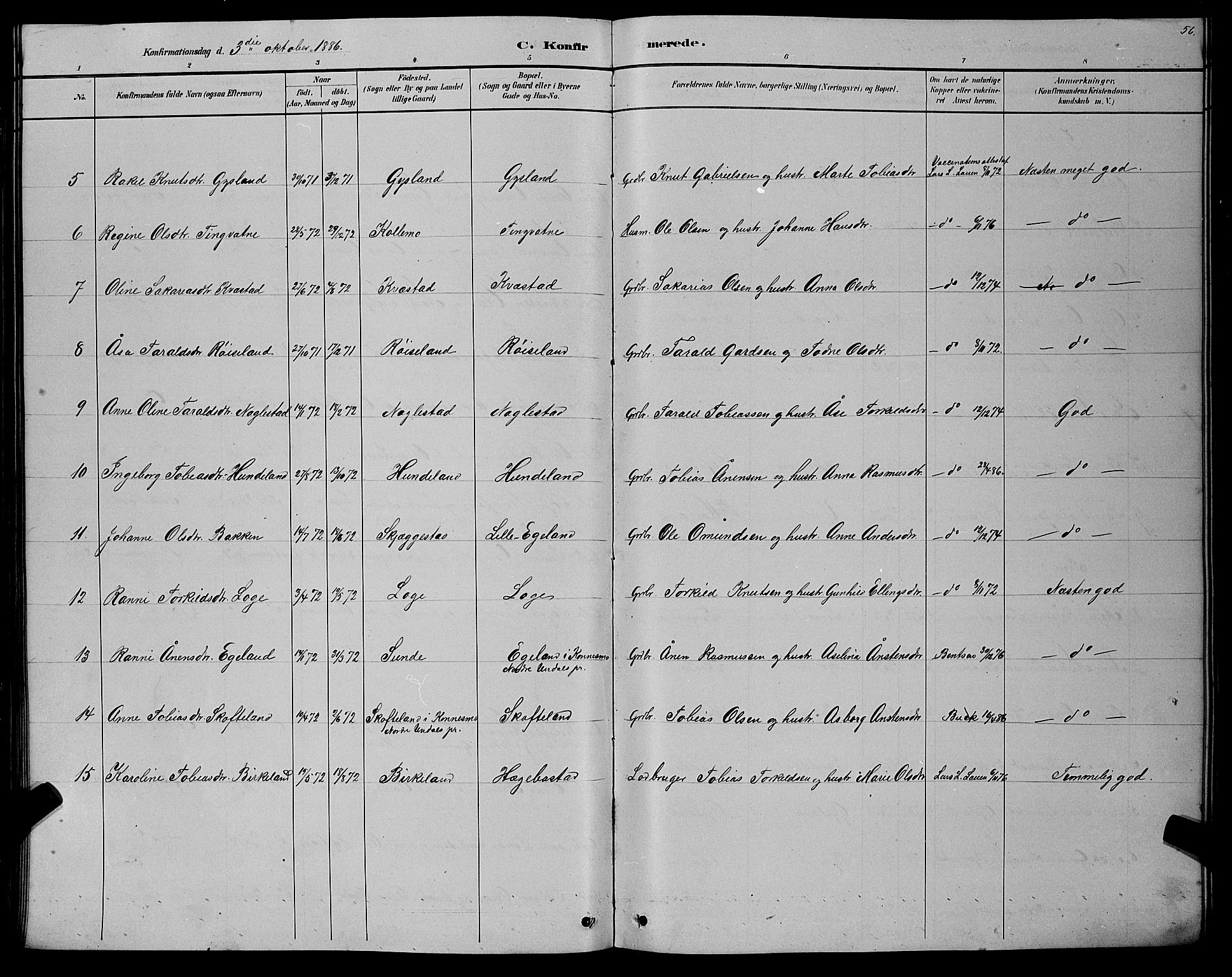 Hægebostad sokneprestkontor, SAK/1111-0024/F/Fb/Fba/L0003: Parish register (copy) no. B 3, 1883-1896, p. 56