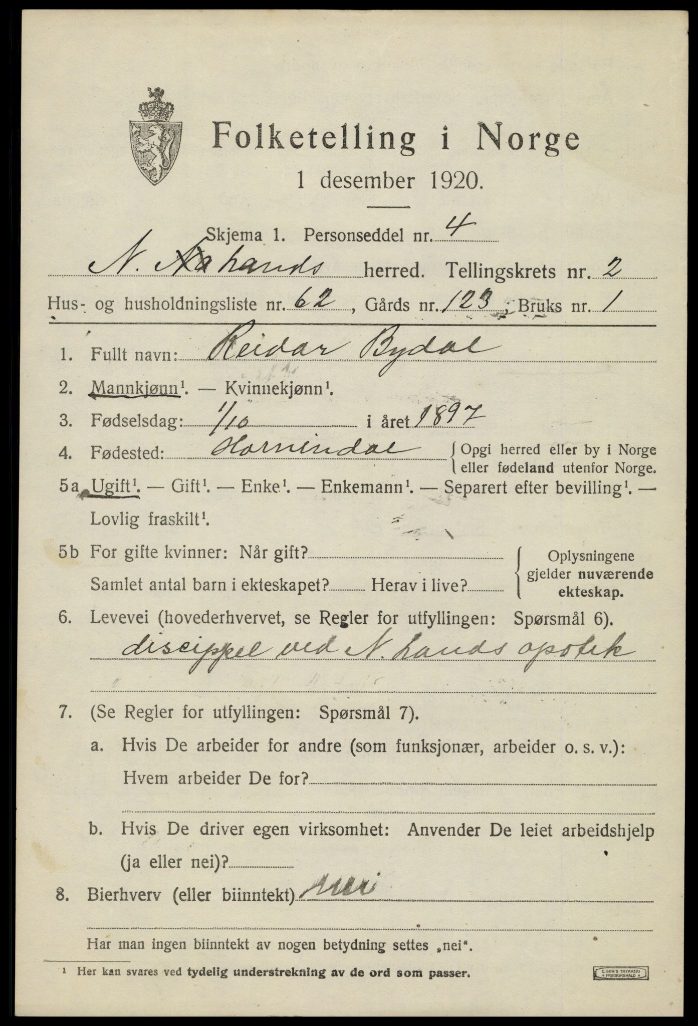 SAH, 1920 census for Nordre Land, 1920, p. 2234