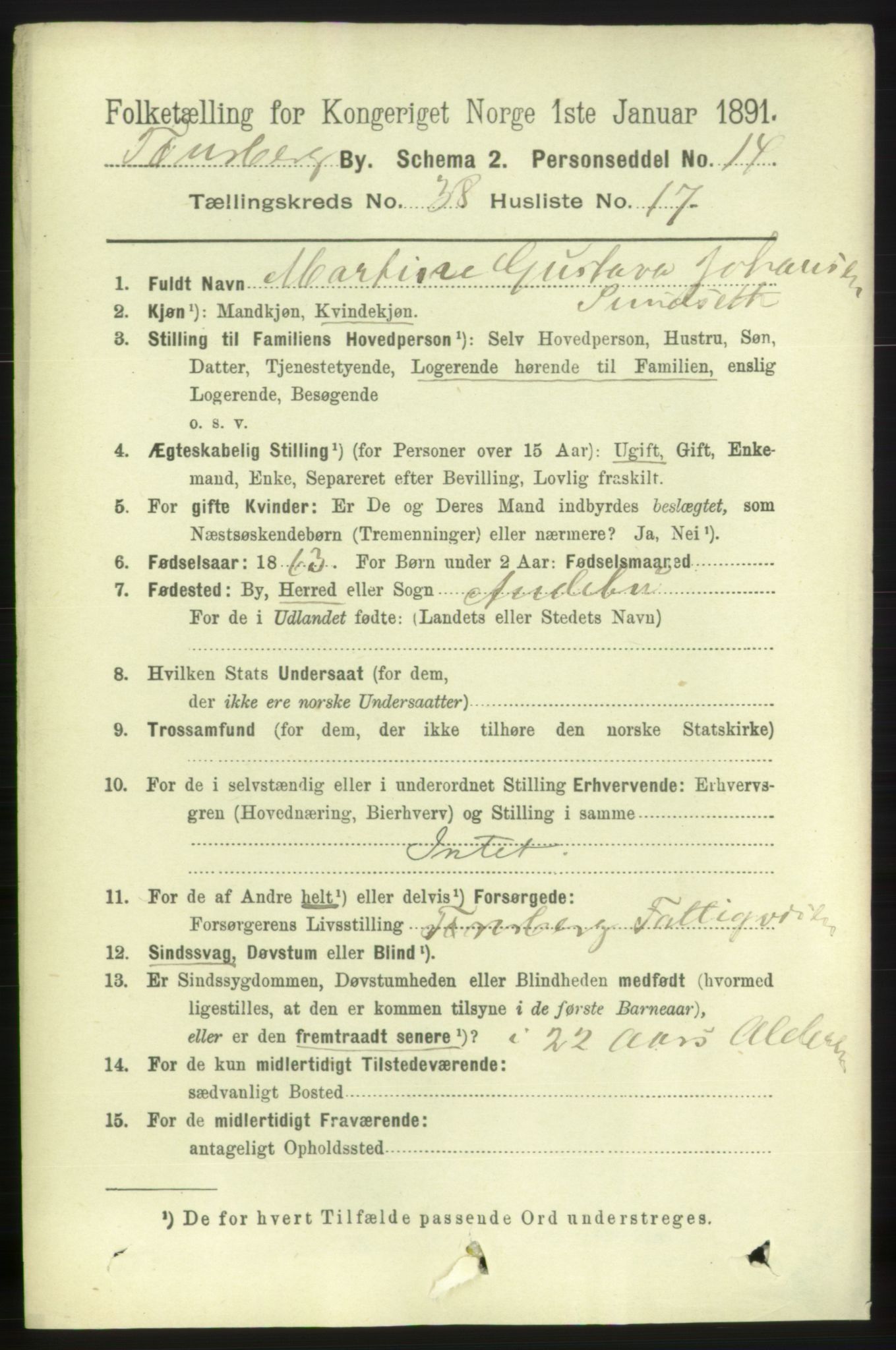 RA, 1891 census for 0705 Tønsberg, 1891, p. 8271