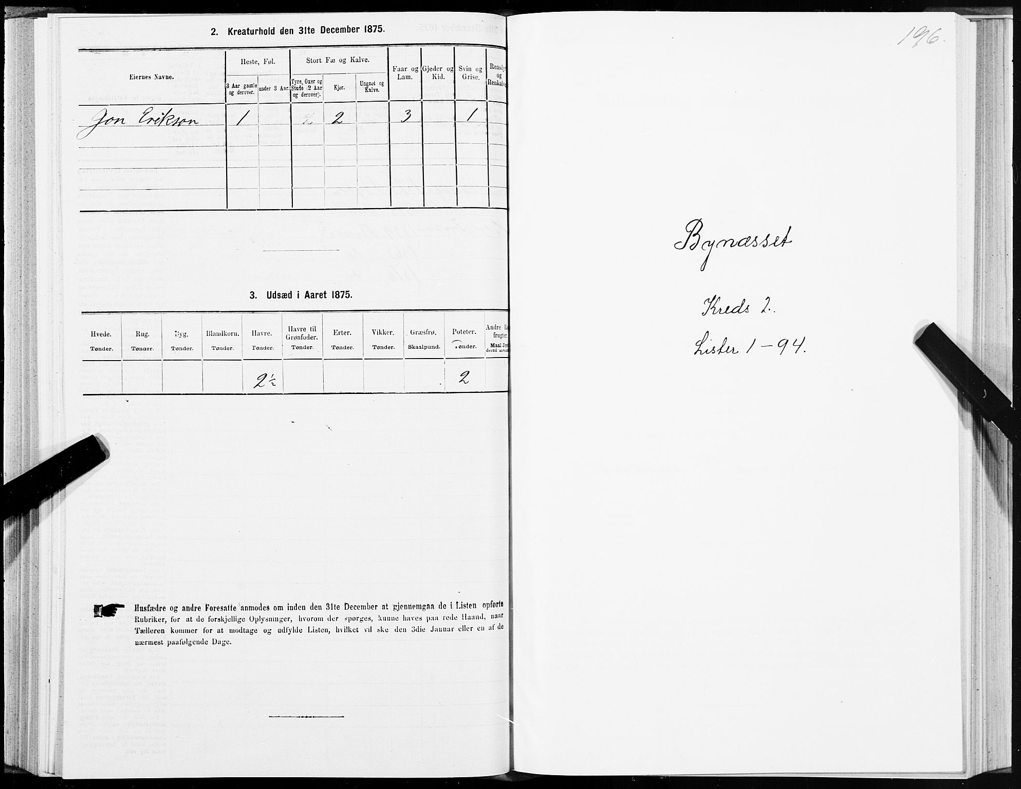 SAT, 1875 census for 1655P Byneset, 1875, p. 1196