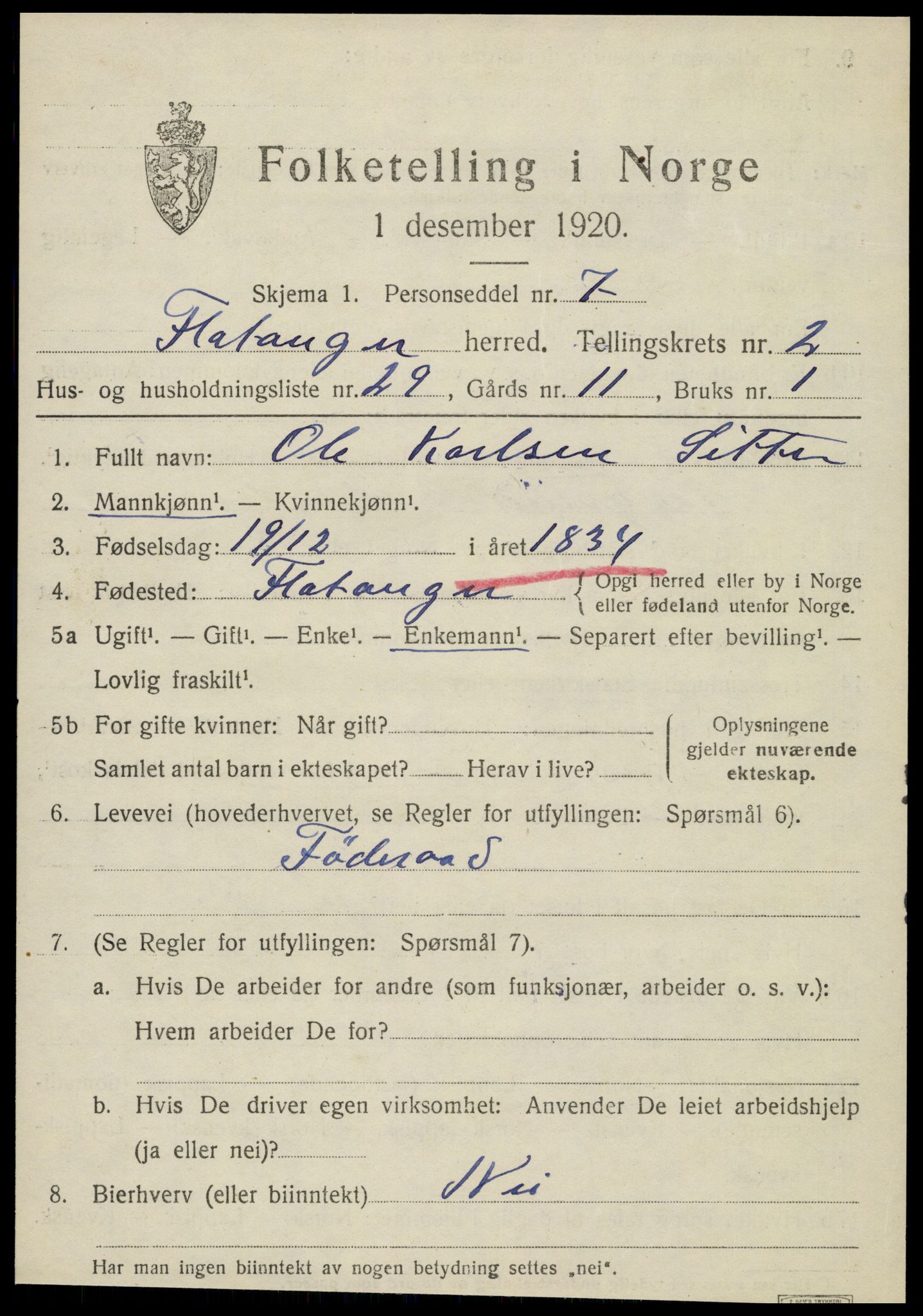 SAT, 1920 census for Flatanger, 1920, p. 1464