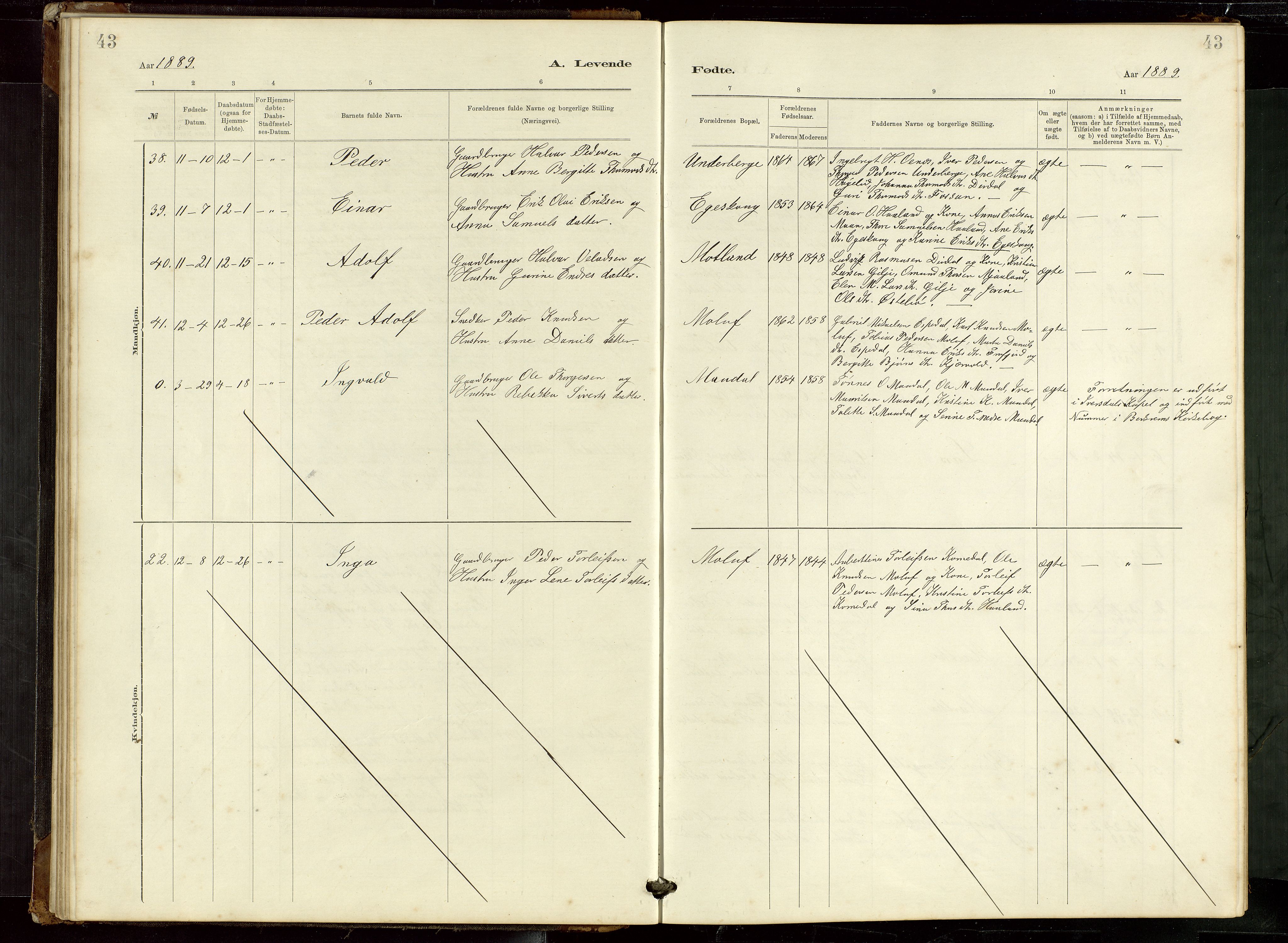 Høgsfjord sokneprestkontor, AV/SAST-A-101624/H/Ha/Hab/L0009: Parish register (copy) no. B 9, 1883-1920, p. 43