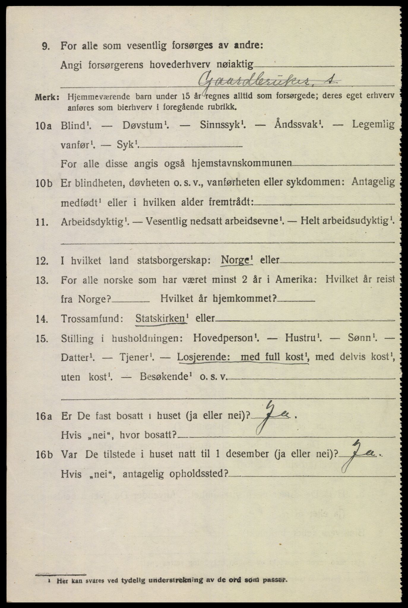 SAK, 1920 census for Grindheim, 1920, p. 592