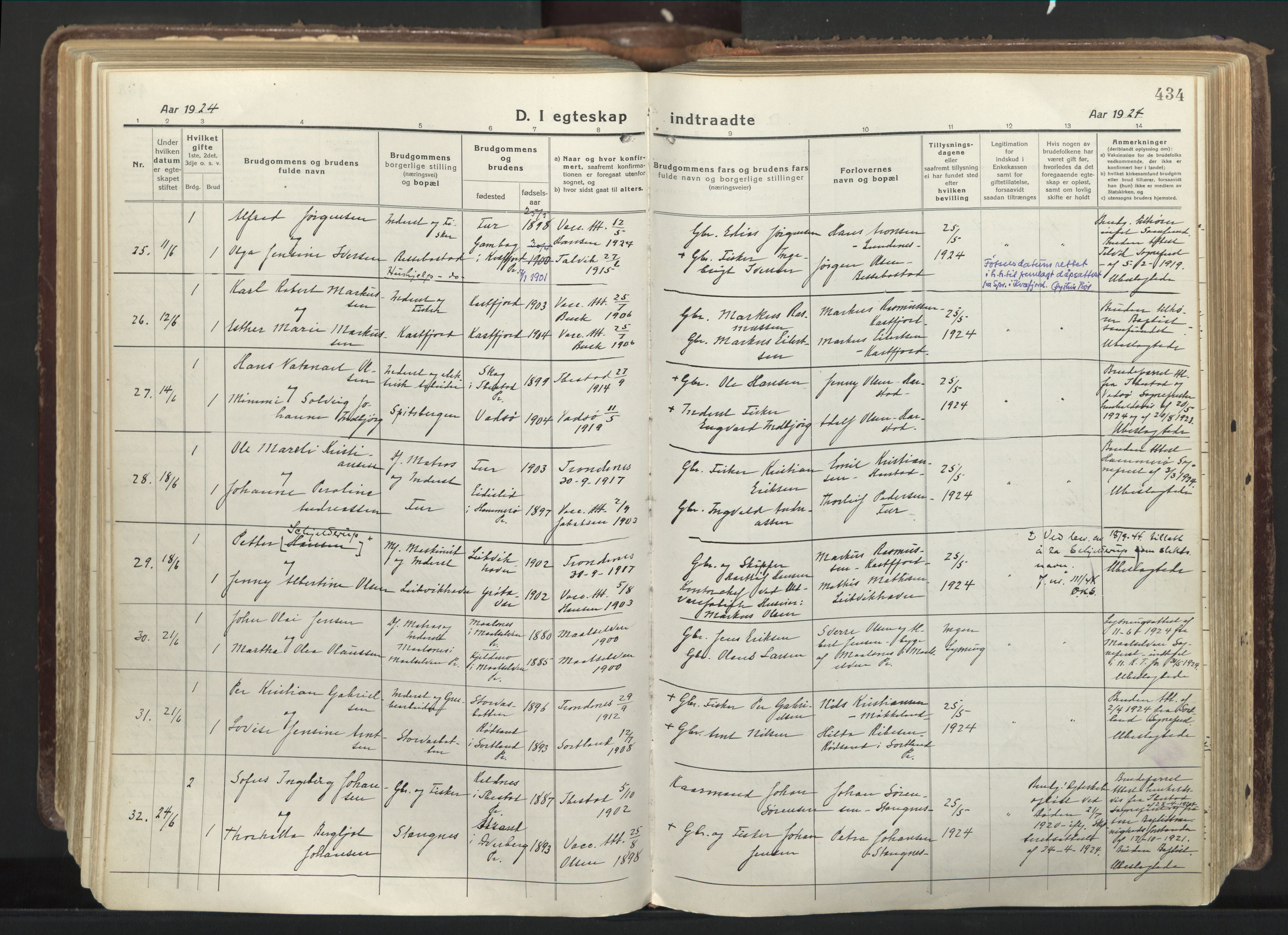 Trondenes sokneprestkontor, SATØ/S-1319/H/Ha/L0019kirke: Parish register (official) no. 19, 1919-1928, p. 434