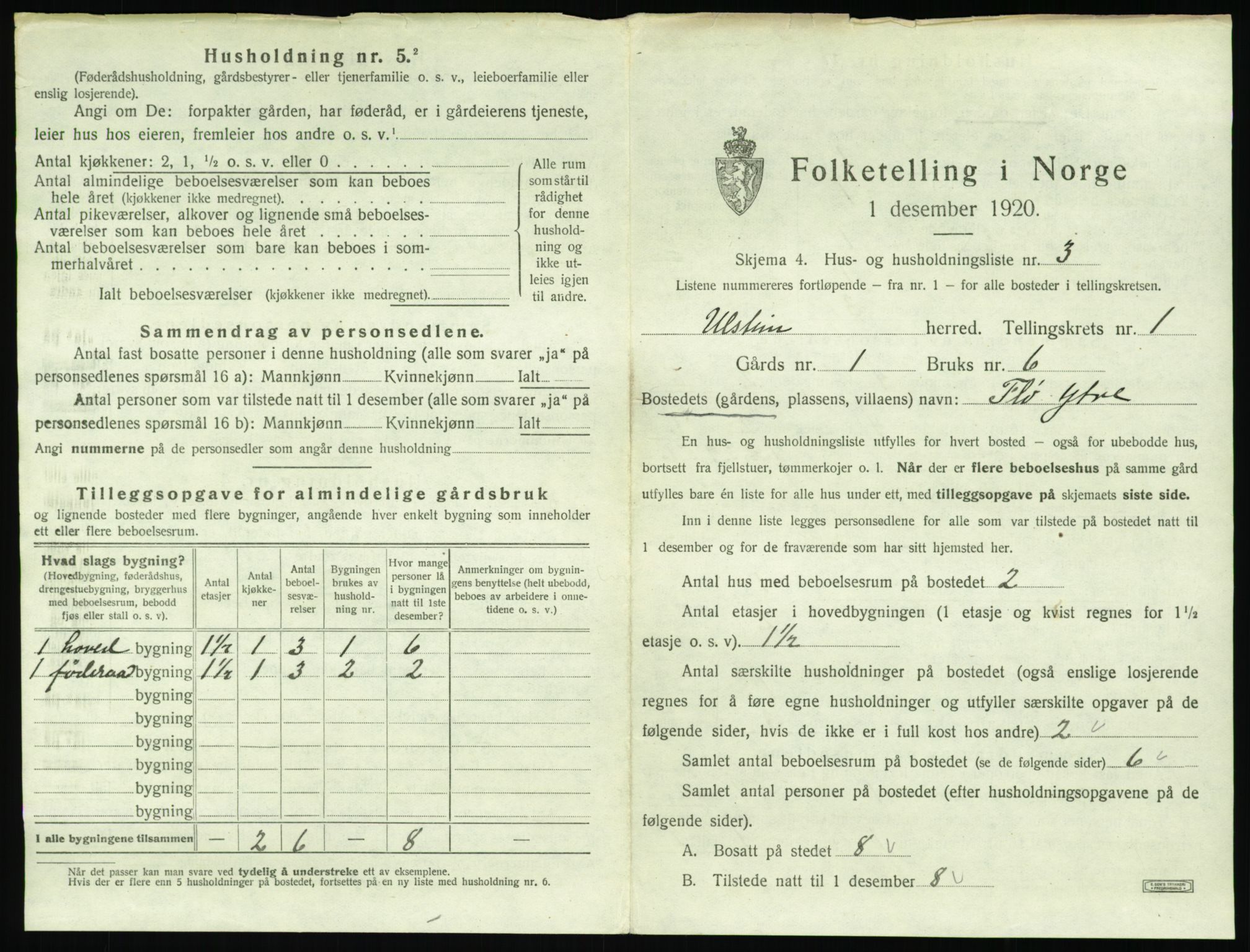 SAT, 1920 census for Ulstein, 1920, p. 52