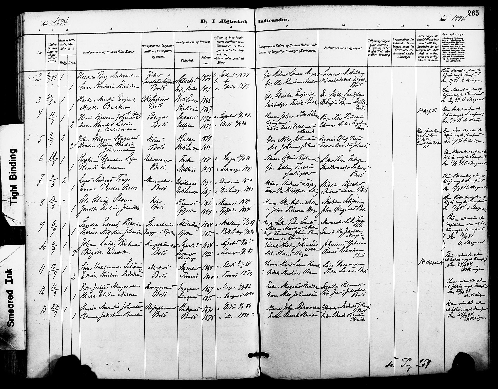 Ministerialprotokoller, klokkerbøker og fødselsregistre - Nordland, SAT/A-1459/801/L0010: Parish register (official) no. 801A10, 1888-1899, p. 265