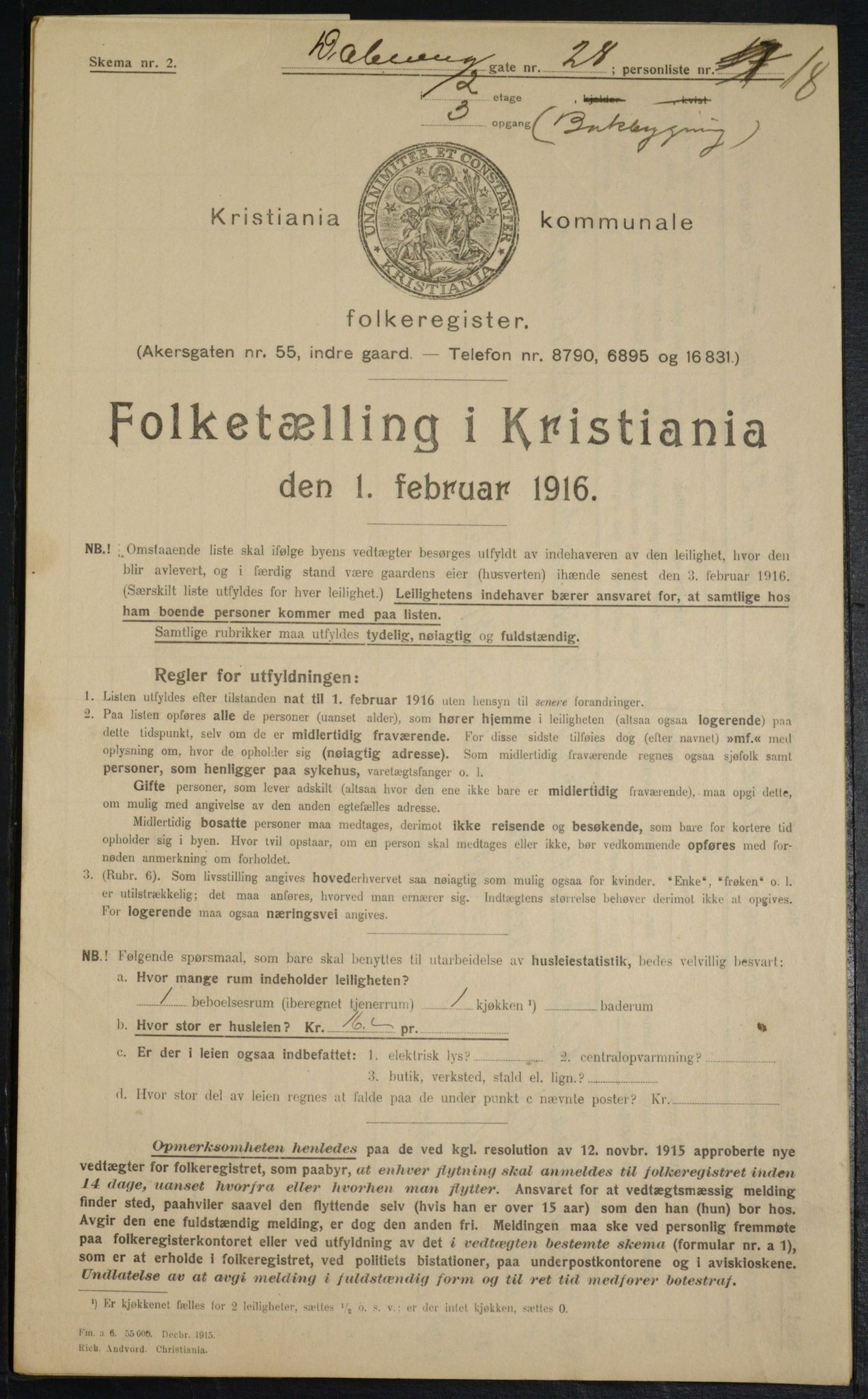 OBA, Municipal Census 1916 for Kristiania, 1916, p. 17700