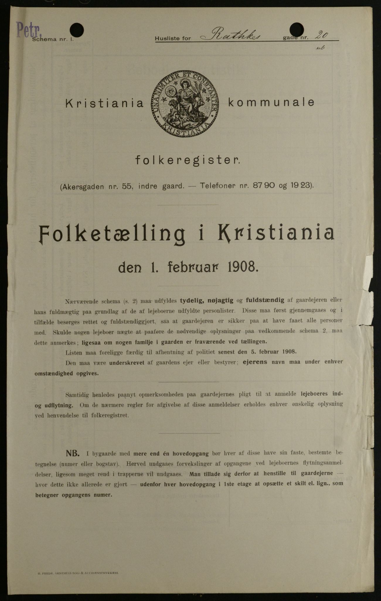 OBA, Municipal Census 1908 for Kristiania, 1908, p. 74265